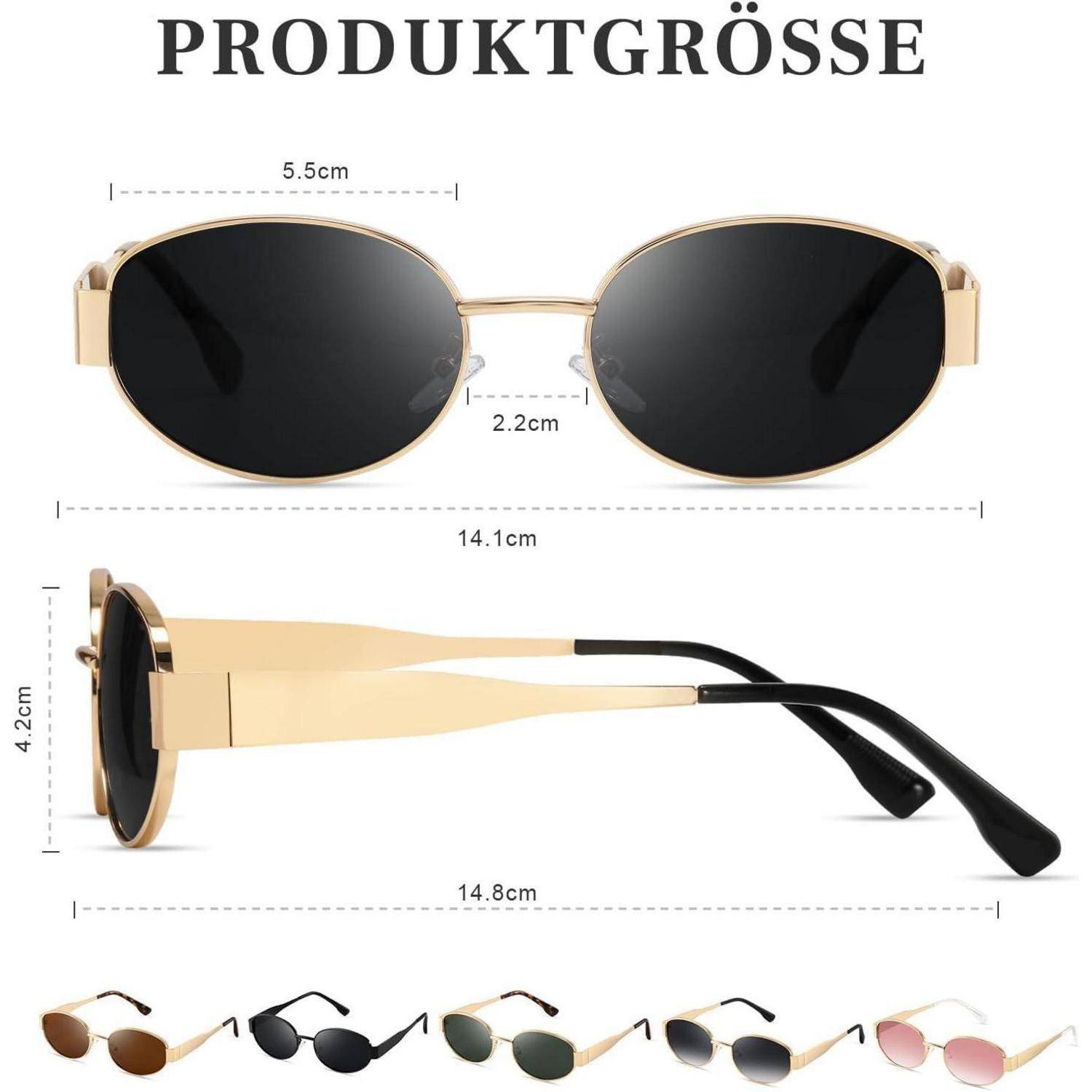 Sonnenbrille polarisiert Damen Herren oval Gold UV400 6 Dunkelgrün