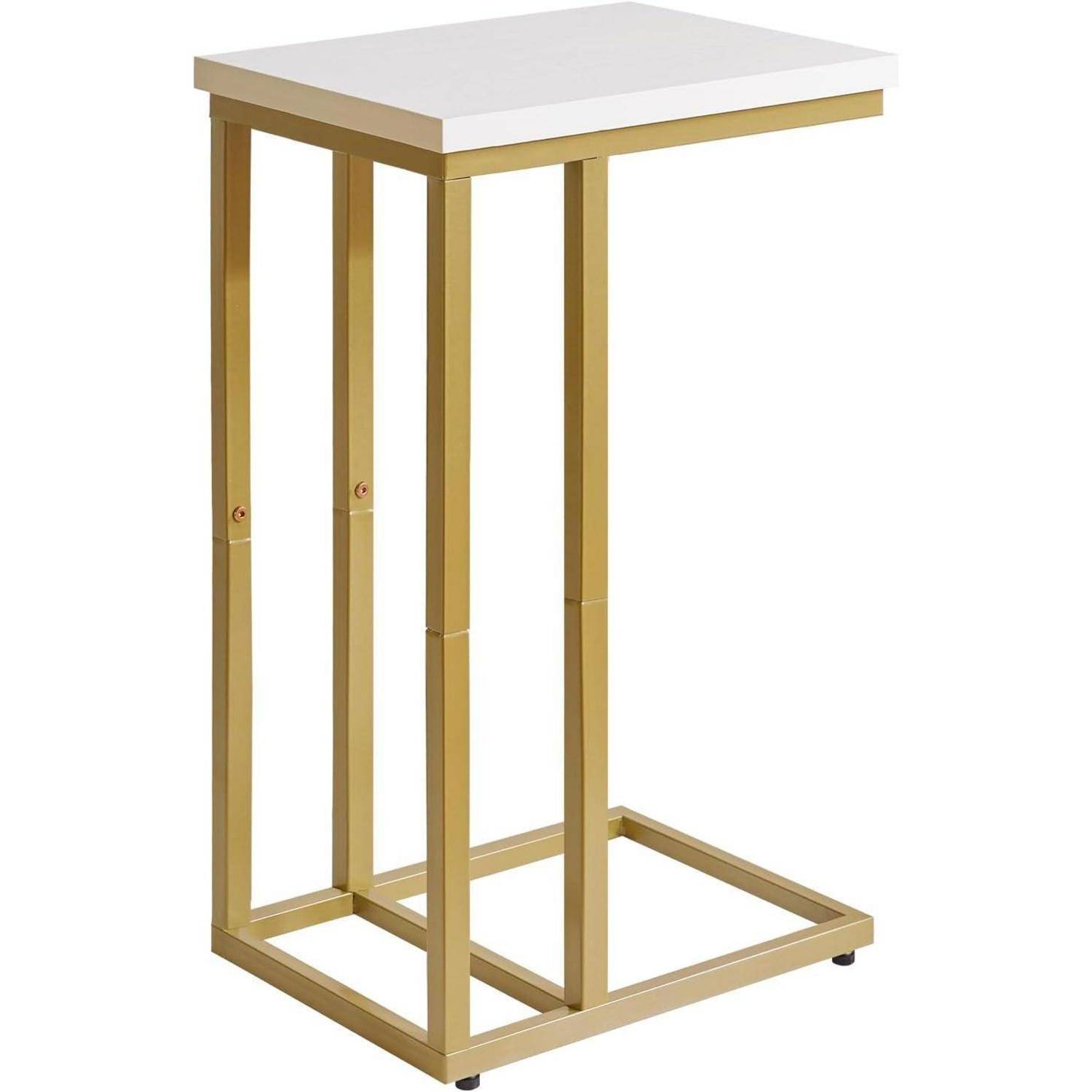 Beistelltisch C Form Couchtisch Wohnzimmer 1 Weiße und Goldene Beine