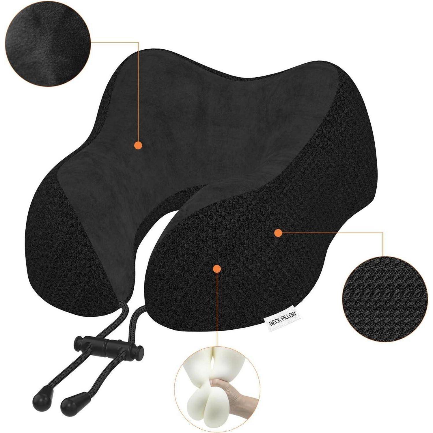 Nackenkissen Reisekissen Nackenhörnchen Memory Foam Auto Schwarz