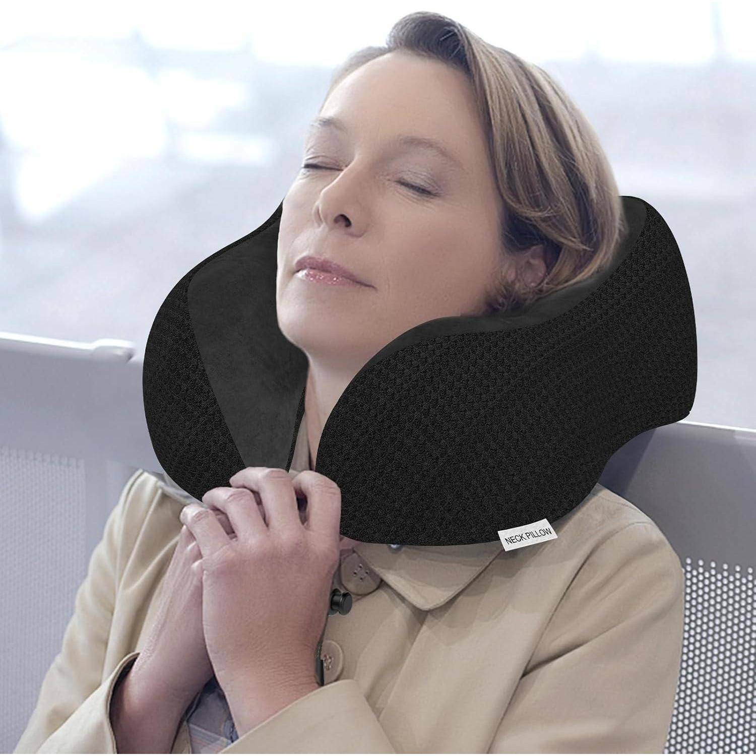 Nackenkissen Reisekissen Nackenhörnchen Memory Foam Auto Schwarz