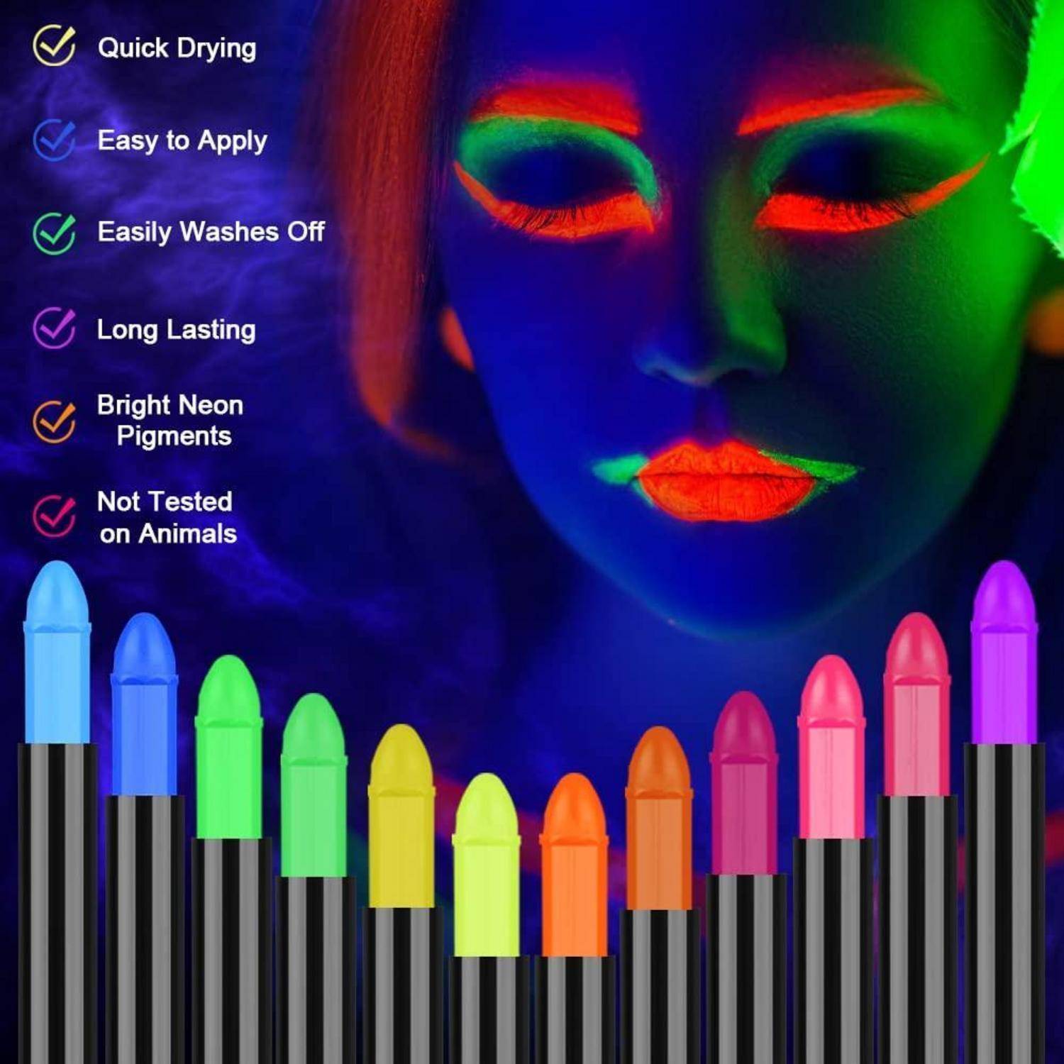 Bodypainting UV Neon Schminkstifte Facepaint Halloween 12 Farben-N