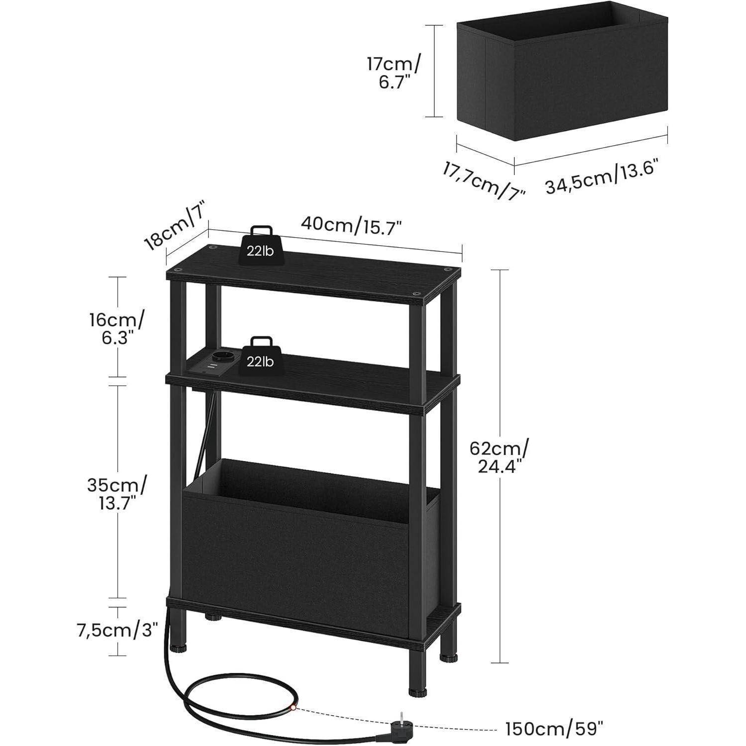 Beistelltisch 3stufig Ladestation Schublade Vlies Schwarz
