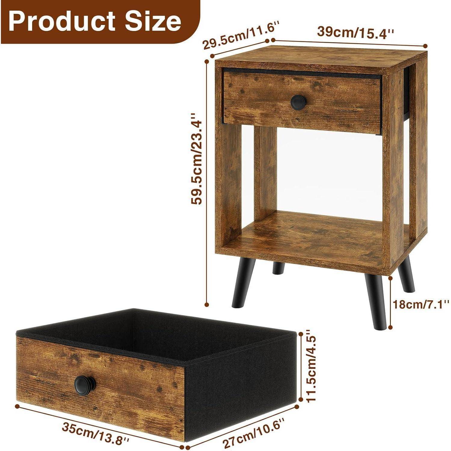 Nachttisch Stoffschubladen Massivholz Rustikales Braun Modern