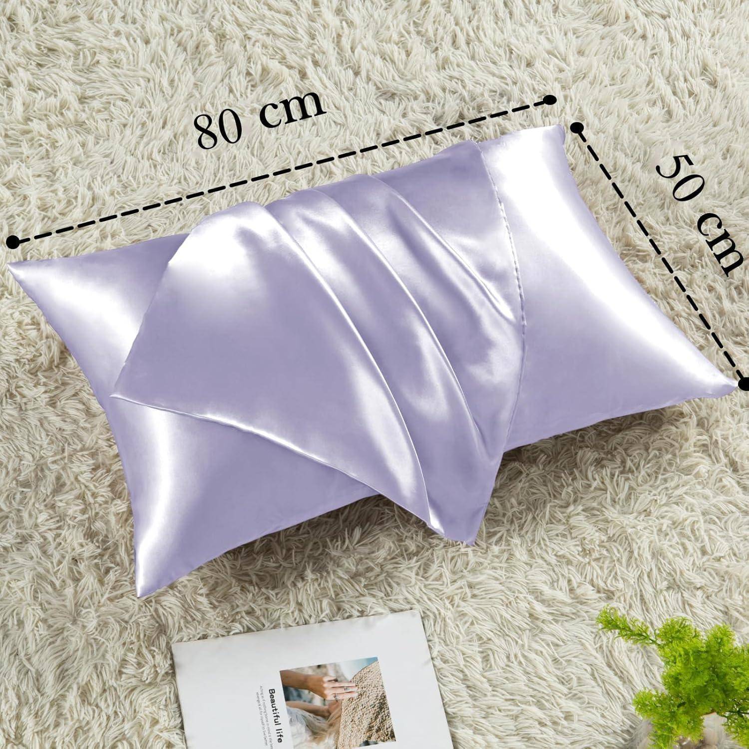 Kissenbezug Satin 2er Set Seide 2 Haargummis Haar Haut Lila 50x80cm