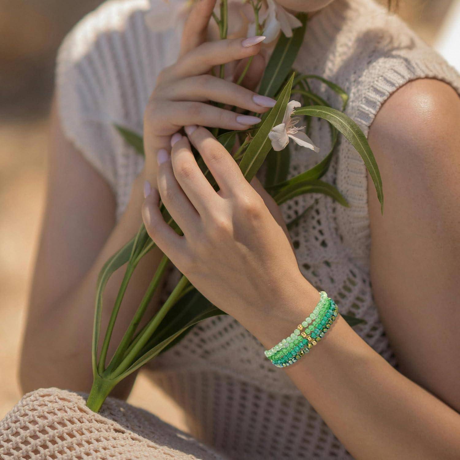 Armband Damen Kristall Perlen Steine Boho Schwarz grün A