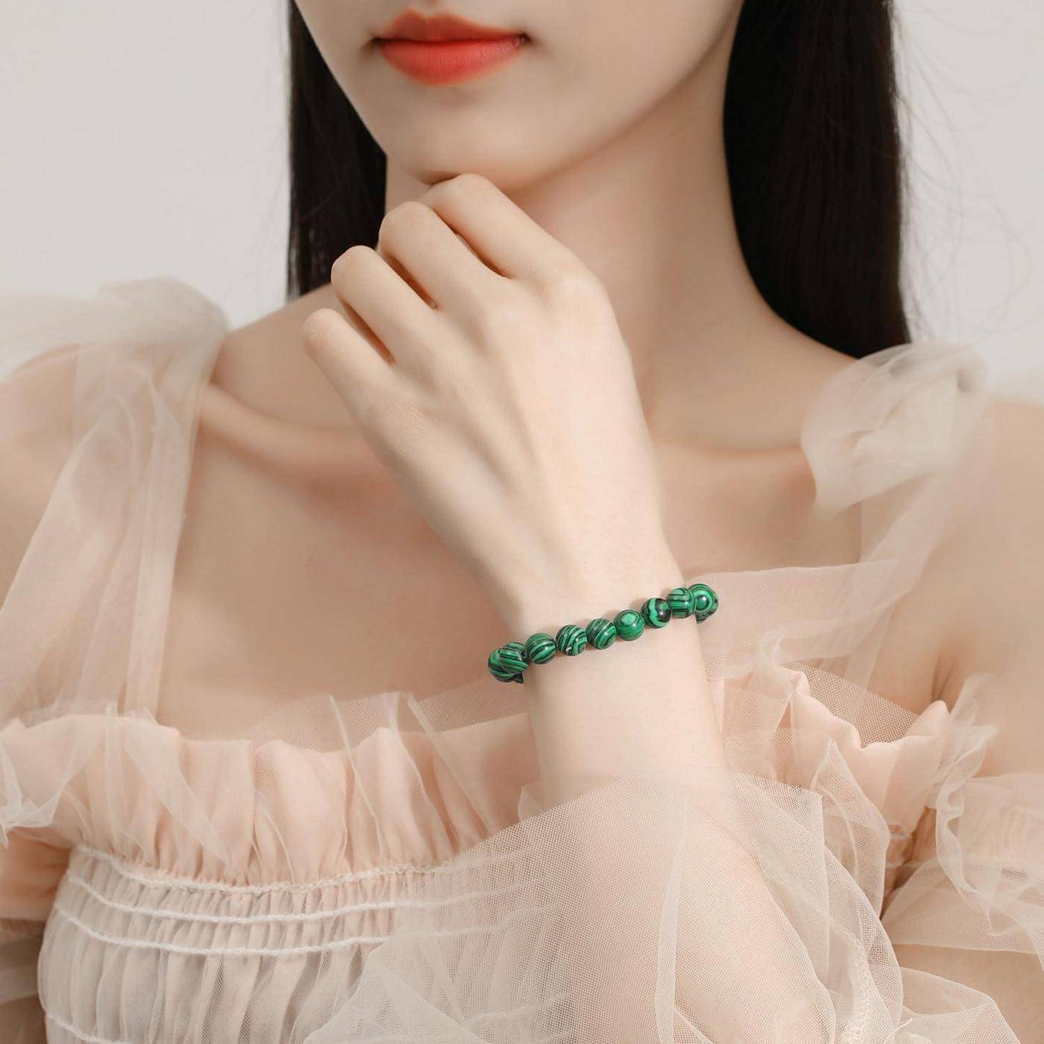 Perlenarmband Elastisch Damen Herren Heilsteine Edelsteine Malachit