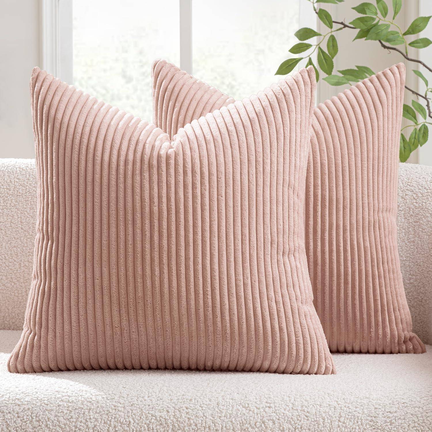 Kissenbezug Kord Reißverschluss Dekokissen 50 x 50 cm 2 Stück Rosa