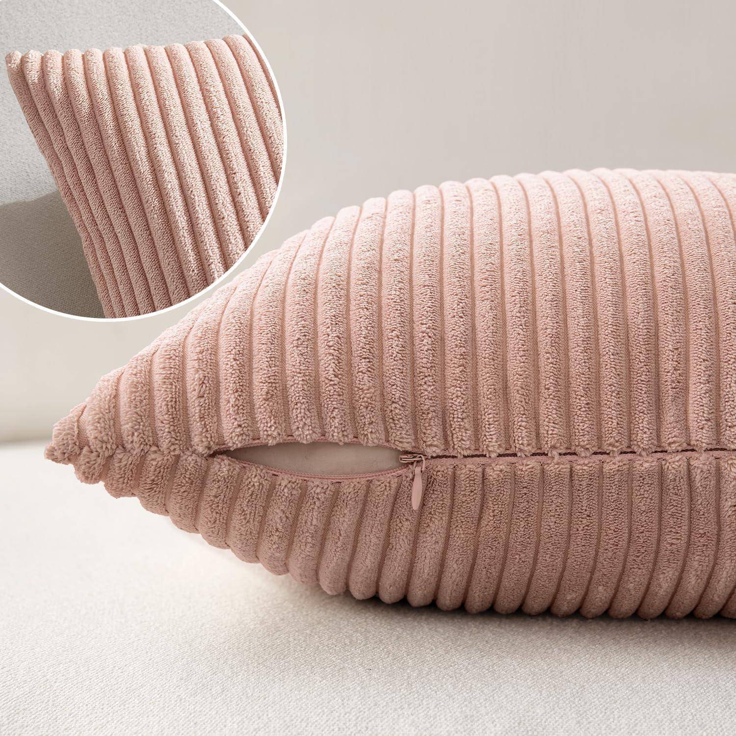 Kissenbezug Kord Reißverschluss Dekokissen 50 x 50 cm 2 Stück Rosa
