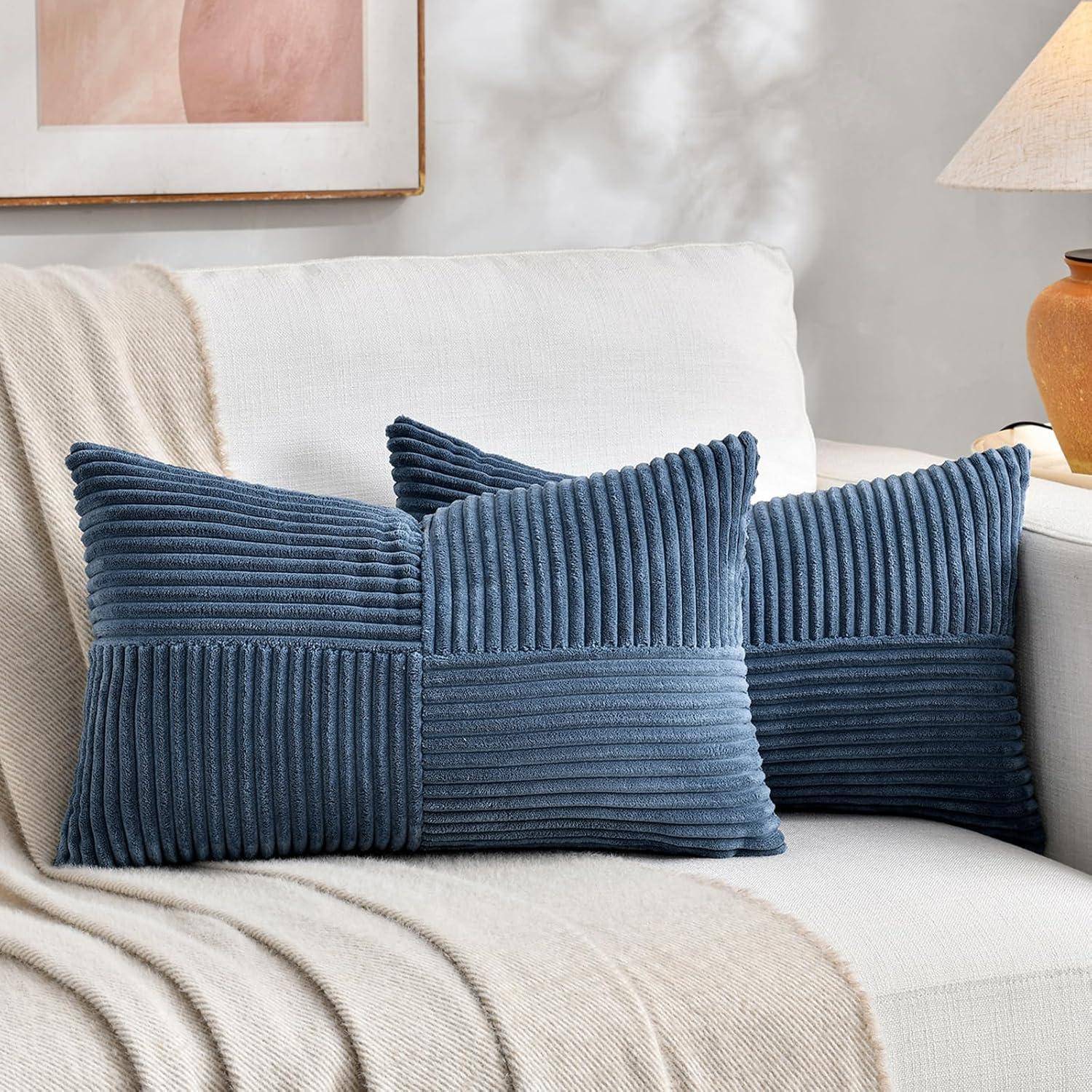 Kissenbezug 2er Set Kordsamt Dekokissen 60 x 35 cm 2 Stück Denim Blau