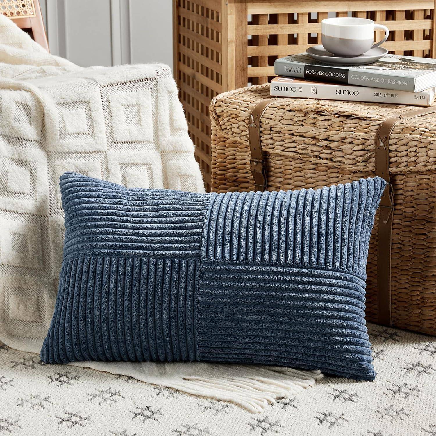 Kissenbezug 2er Set Kordsamt Dekokissen 60 x 35 cm 2 Stück Denim Blau