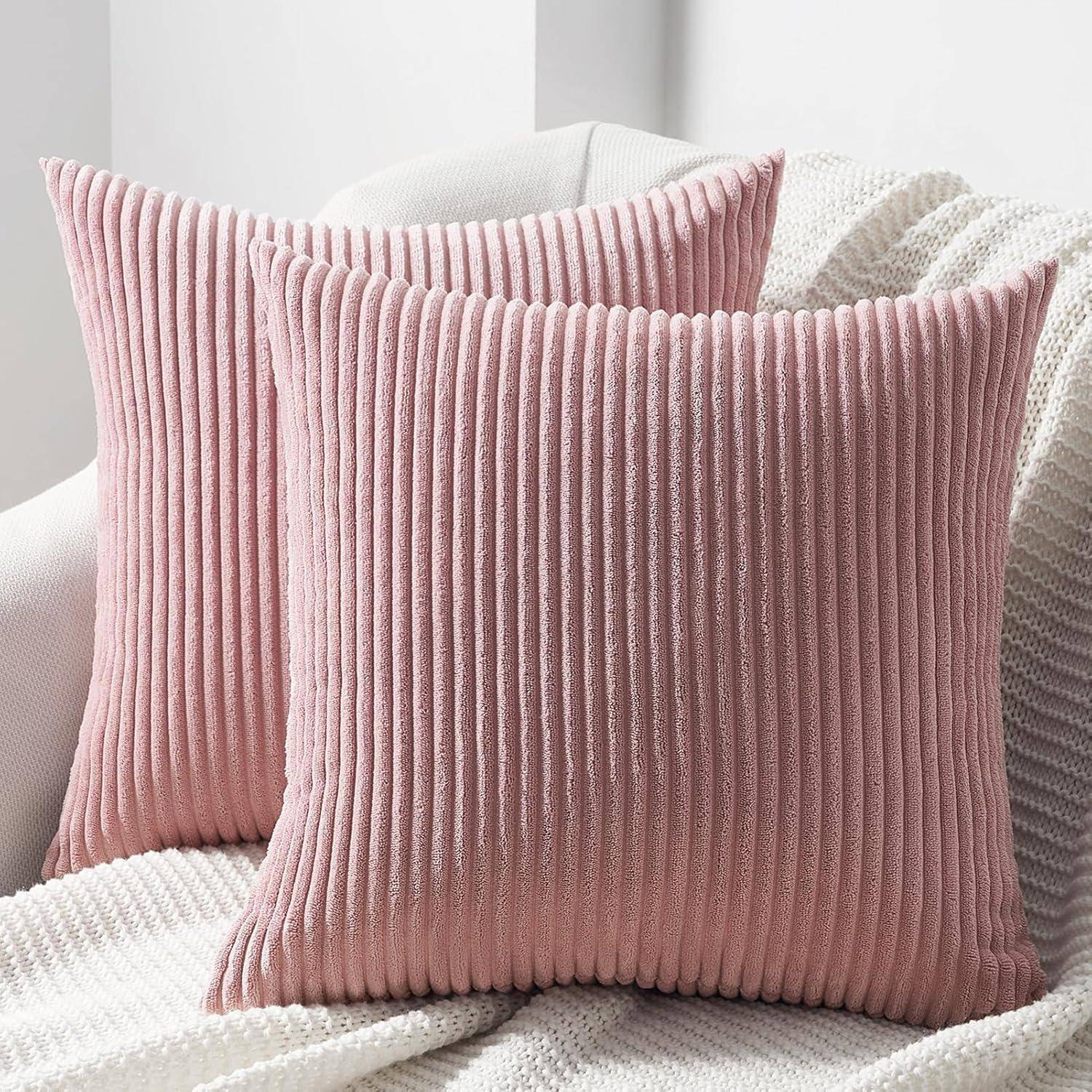 Kissenbezug Kordsamt Streifen Windmühle 80 x 80 cm 2 Stück Rosa