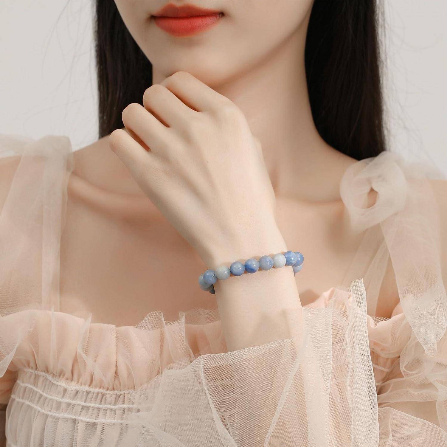 Armband Perlenarmband Kristalle Elastisch Damen Blauer Aventurin