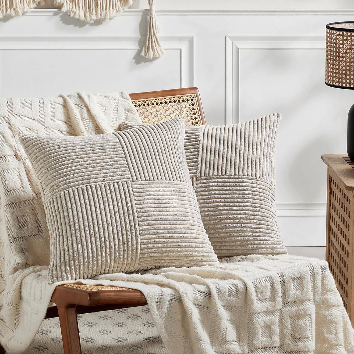 Kissenbezug Kordsamt Dekokissen Sofakissen 70 x 70 cm 2 Stück Taupe