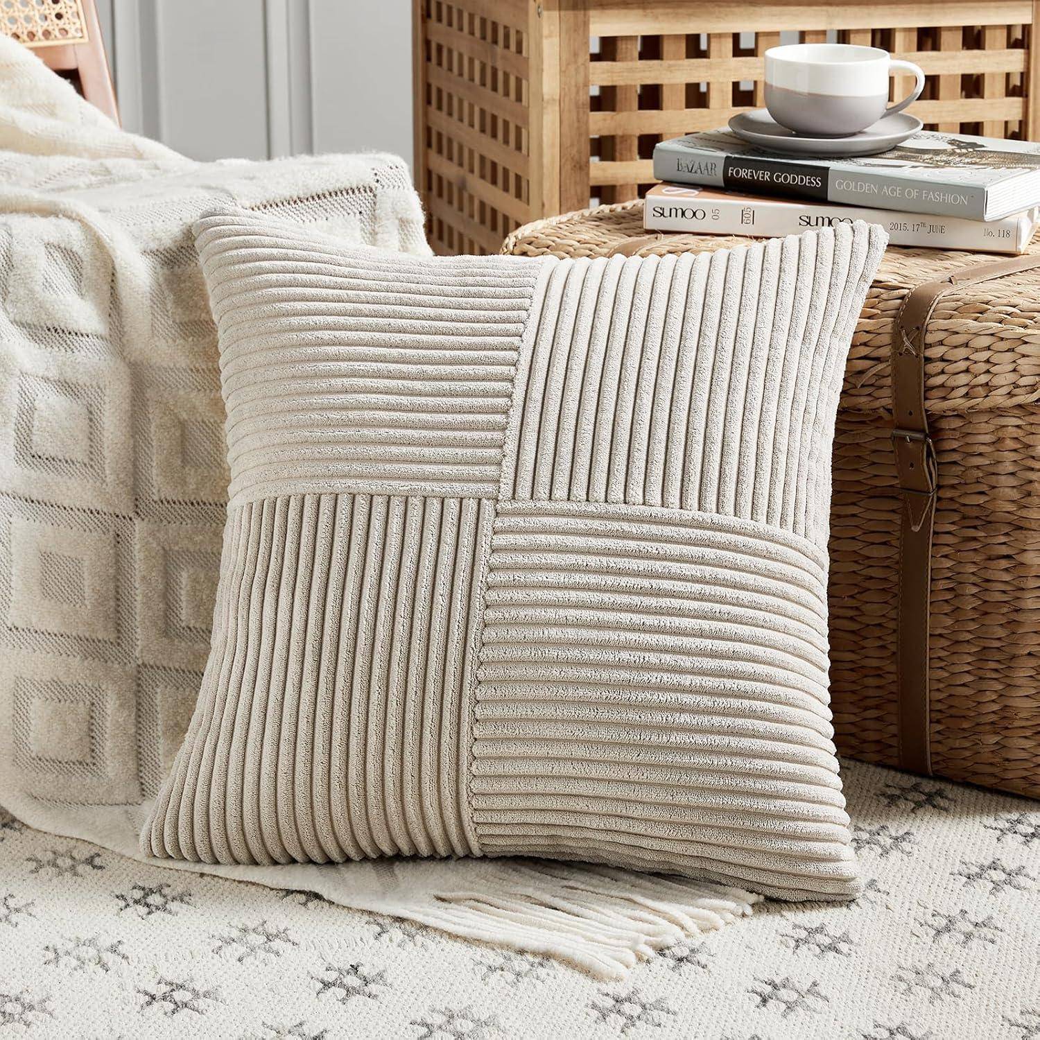 Kissenbezug Kordsamt Dekokissen Sofakissen 70 x 70 cm 2 Stück Taupe