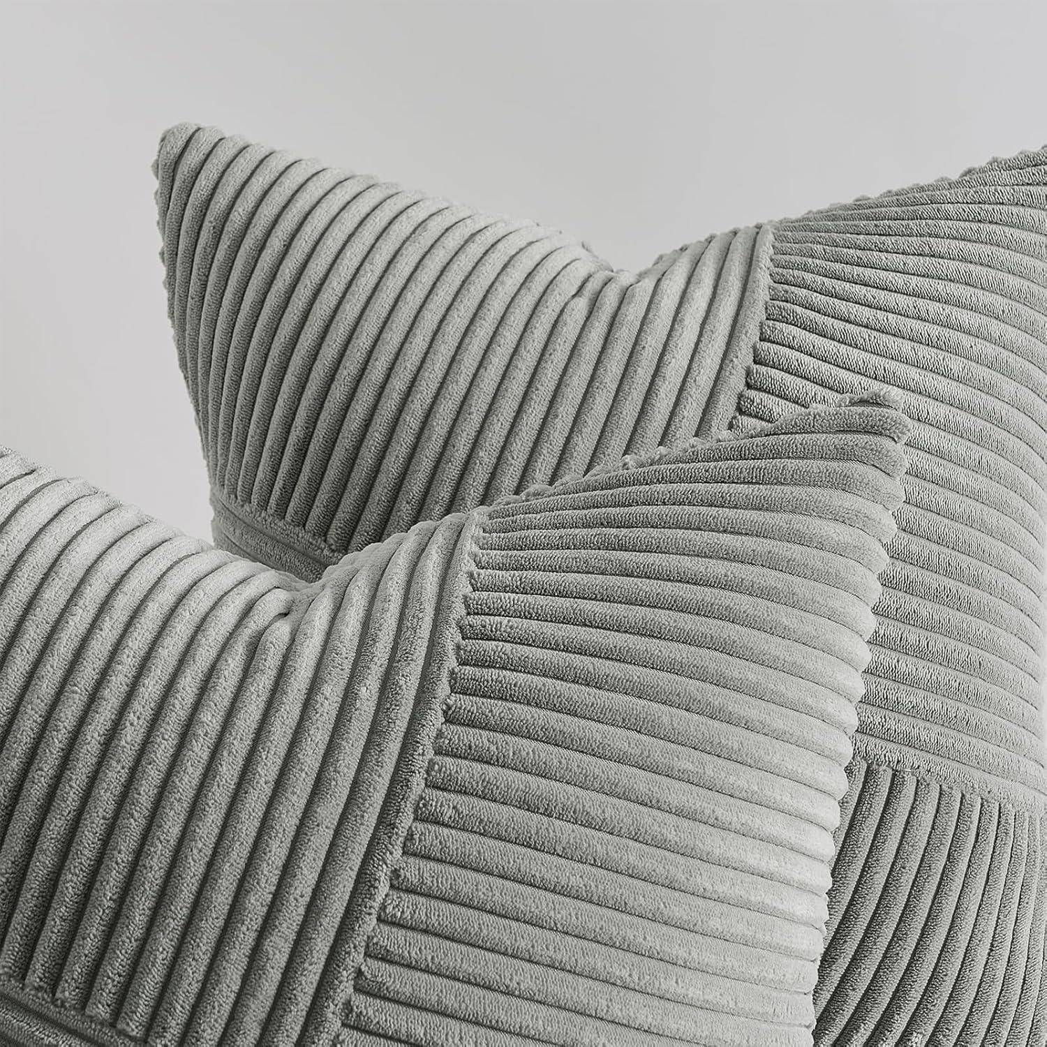 Kissenbezug 50x50 Grau Kordsamt 2er Set Windmühle Streifen Muster Sofa