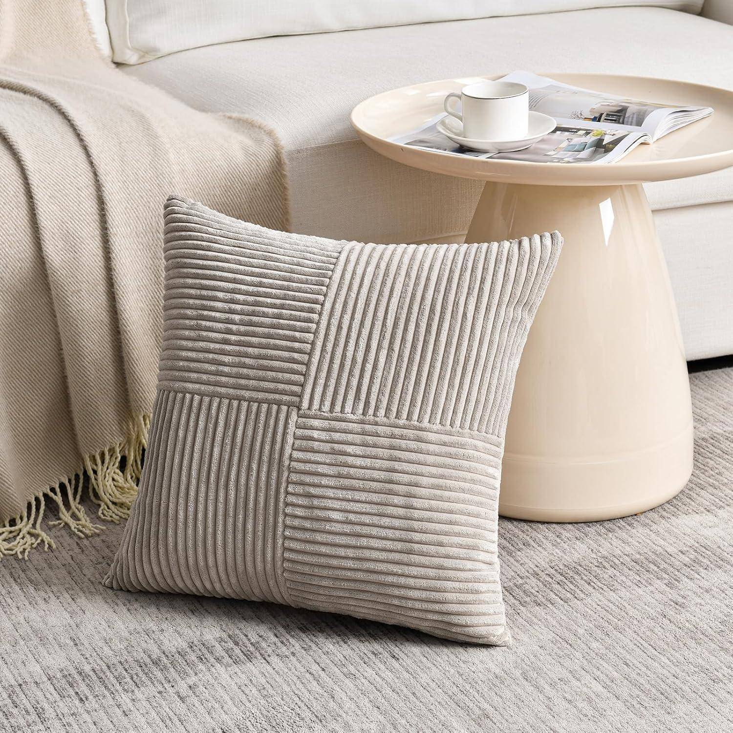 Kissenbezug Kordsamt Dekokissen Sofakissen 35 x 35 cm 2 Stück Taupe