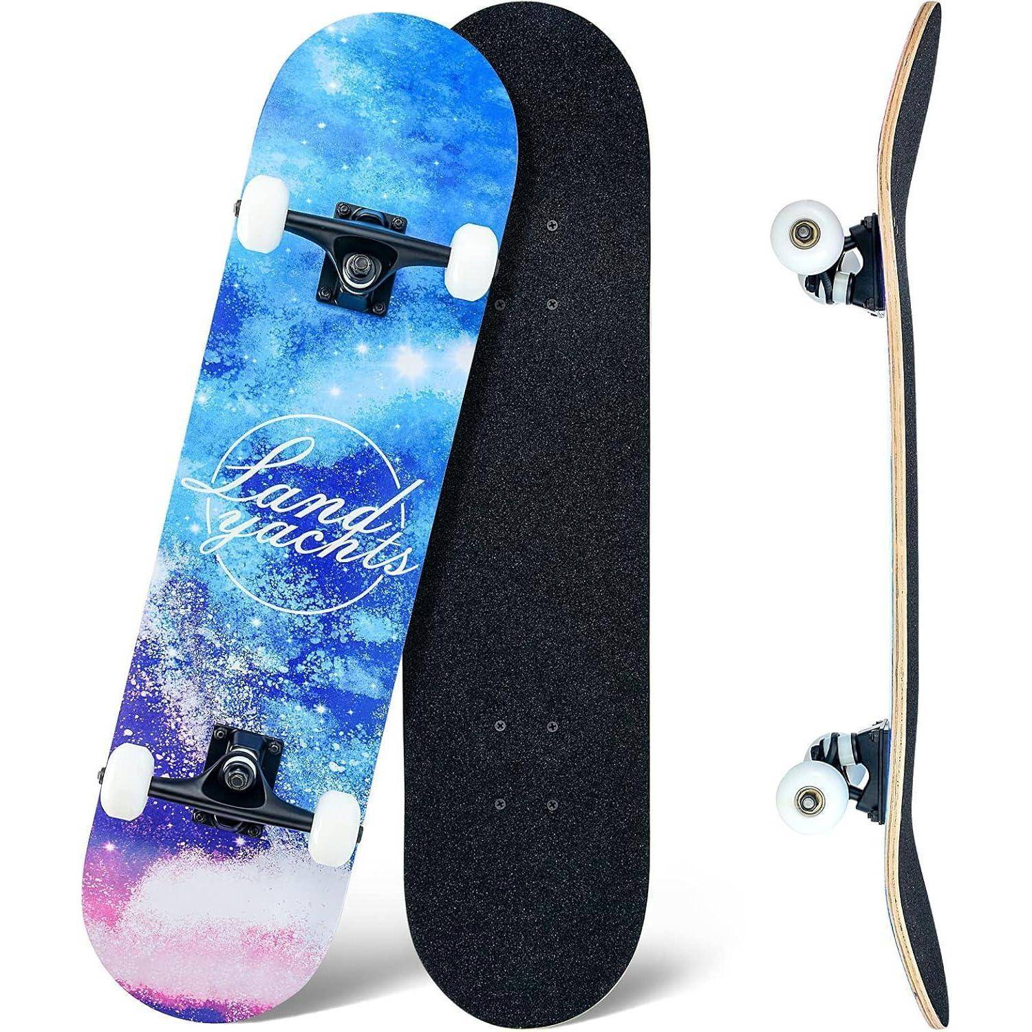 Skateboard 31x8Zoll Ahornholz 8lagig ABEC11 95A Rollen Sky
