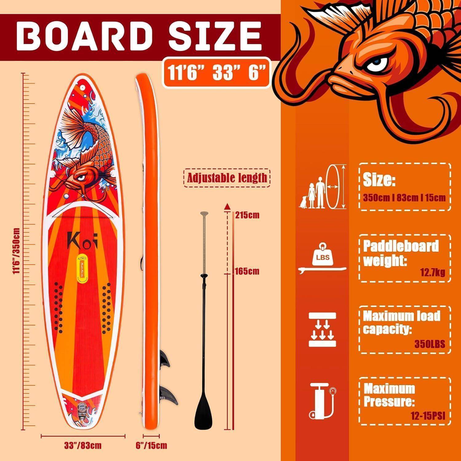 SUP Board aufblasbar 10 11 2 Personen Zubehör 11'6 KOI ELITE ROT