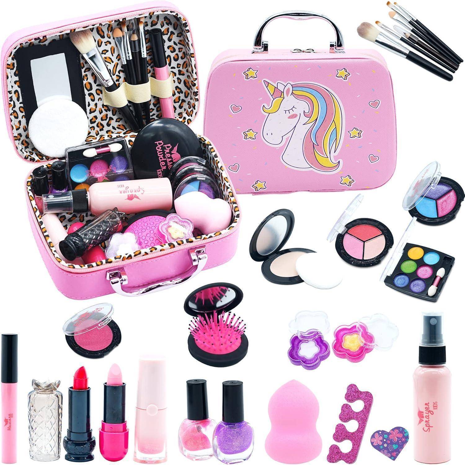 Kinderschminke Set Mädchen Schminkkoffer Spielzeug Rosa Einhorn