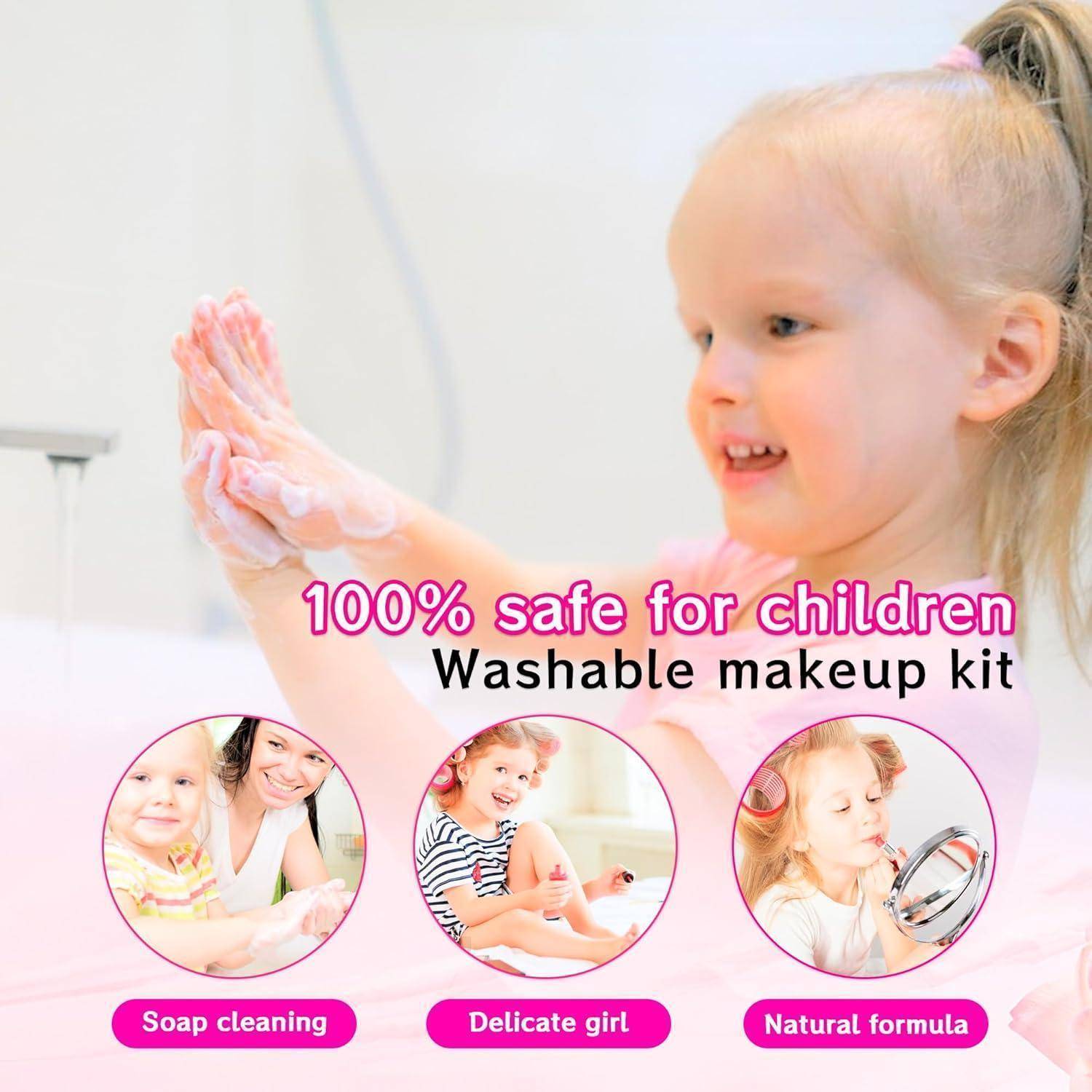 Kinderschminke Set Mädchen Schminkkoffer Spielzeug Rosa Einhorn
