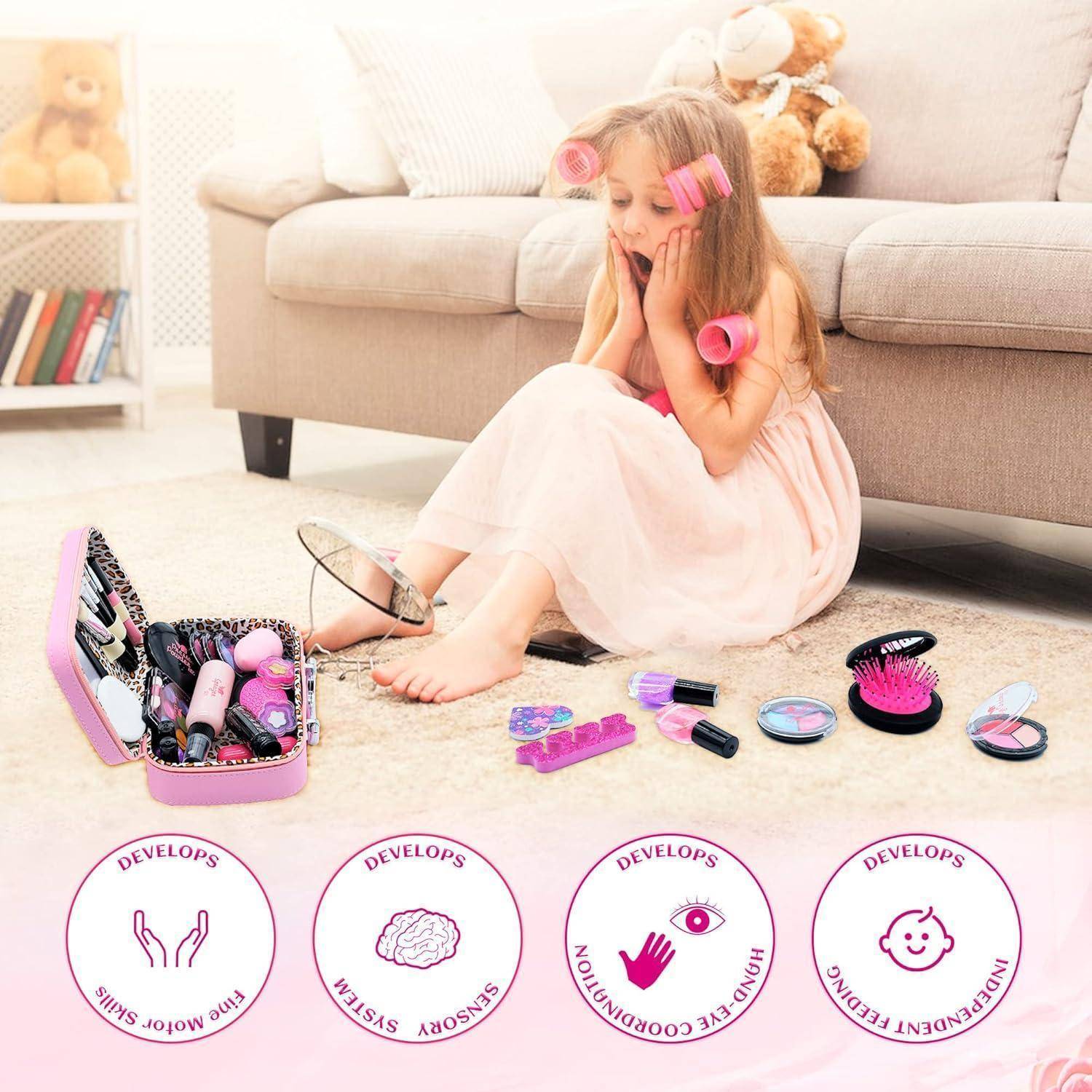 Kinderschminke Set Mädchen Schminkkoffer Spielzeug Rosa Einhorn