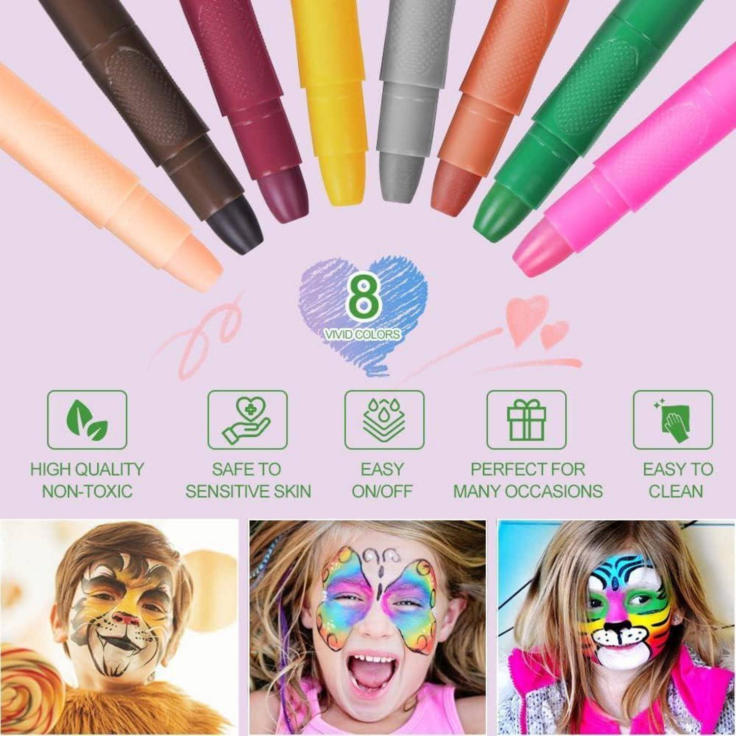 Schminkstifte Kinderschminke Gesichtsfarbe abwaschbar Set 8 Farben B