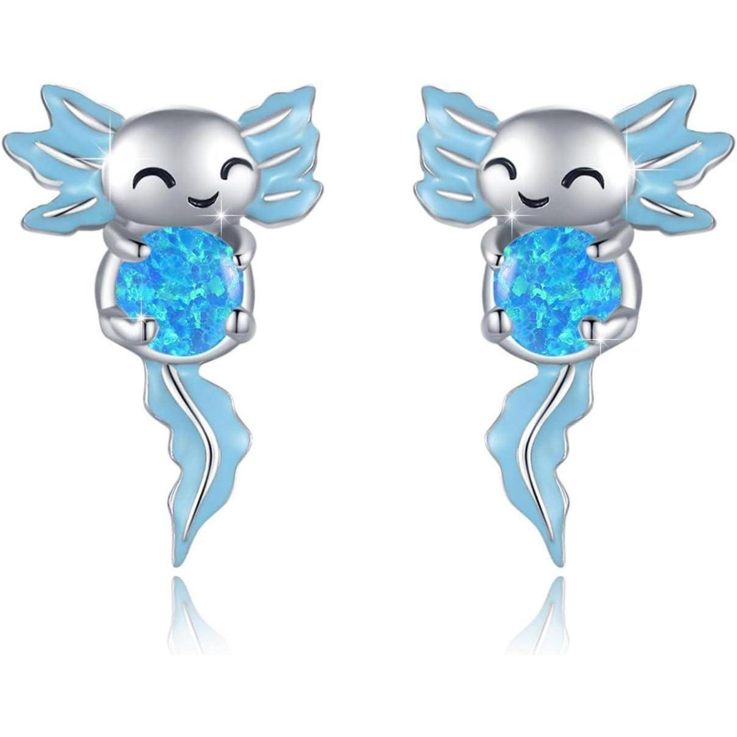Ohrstecker Axolotl 925 Sterling Silber A-Blauen Opal Axolotl
