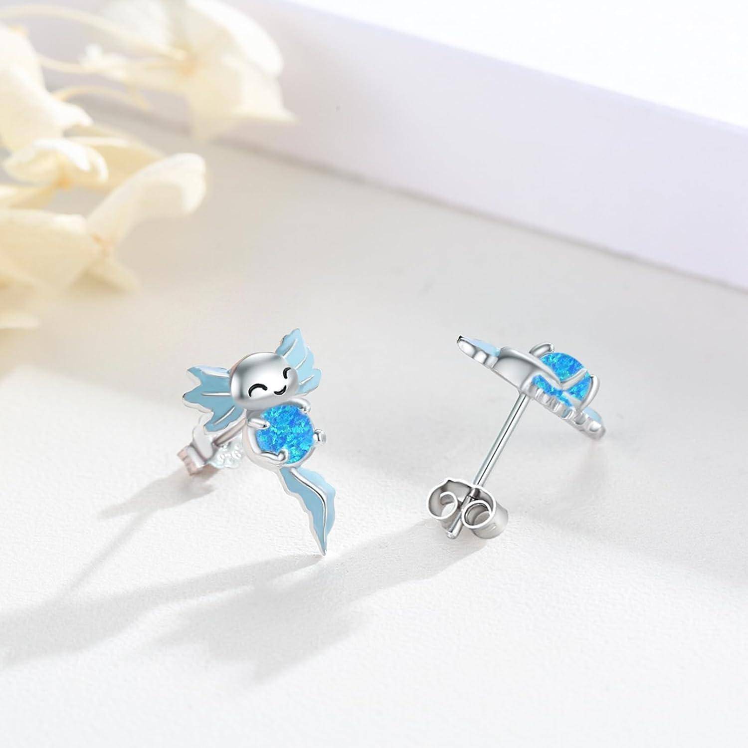 Ohrstecker Axolotl 925 Sterling Silber A-Blauen Opal Axolotl