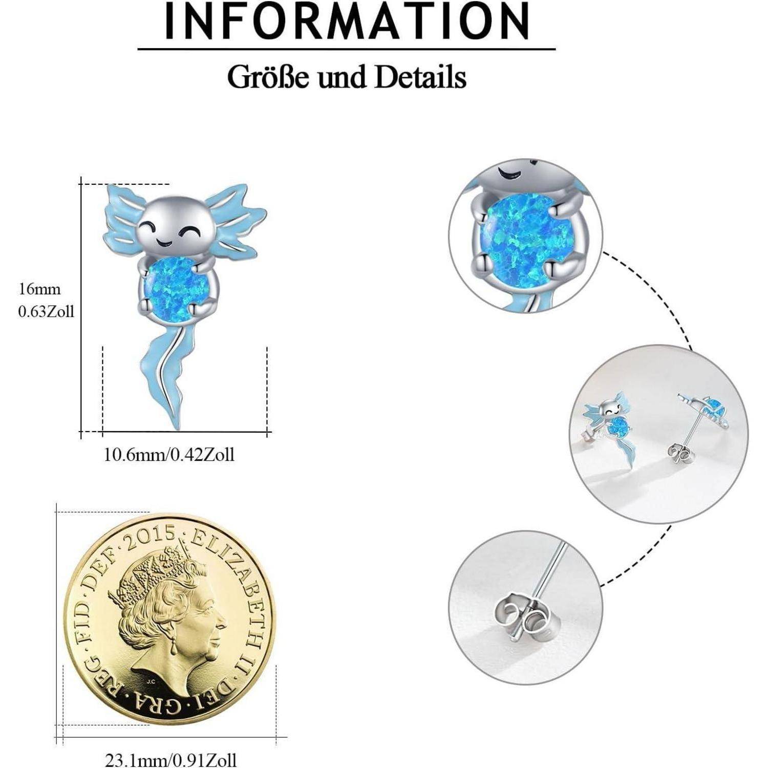 Ohrstecker Axolotl 925 Sterling Silber A-Blauen Opal Axolotl