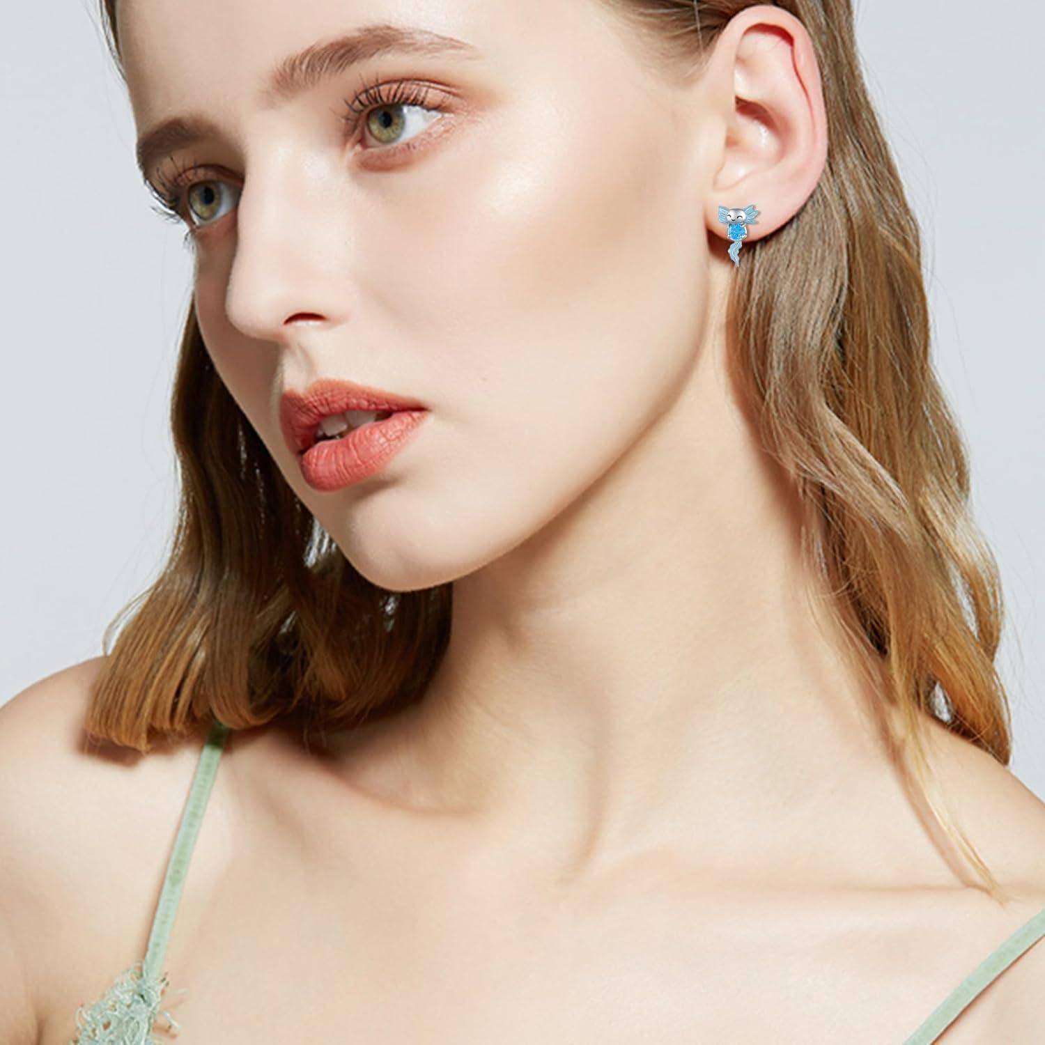 Ohrstecker Axolotl 925 Sterling Silber A-Blauen Opal Axolotl