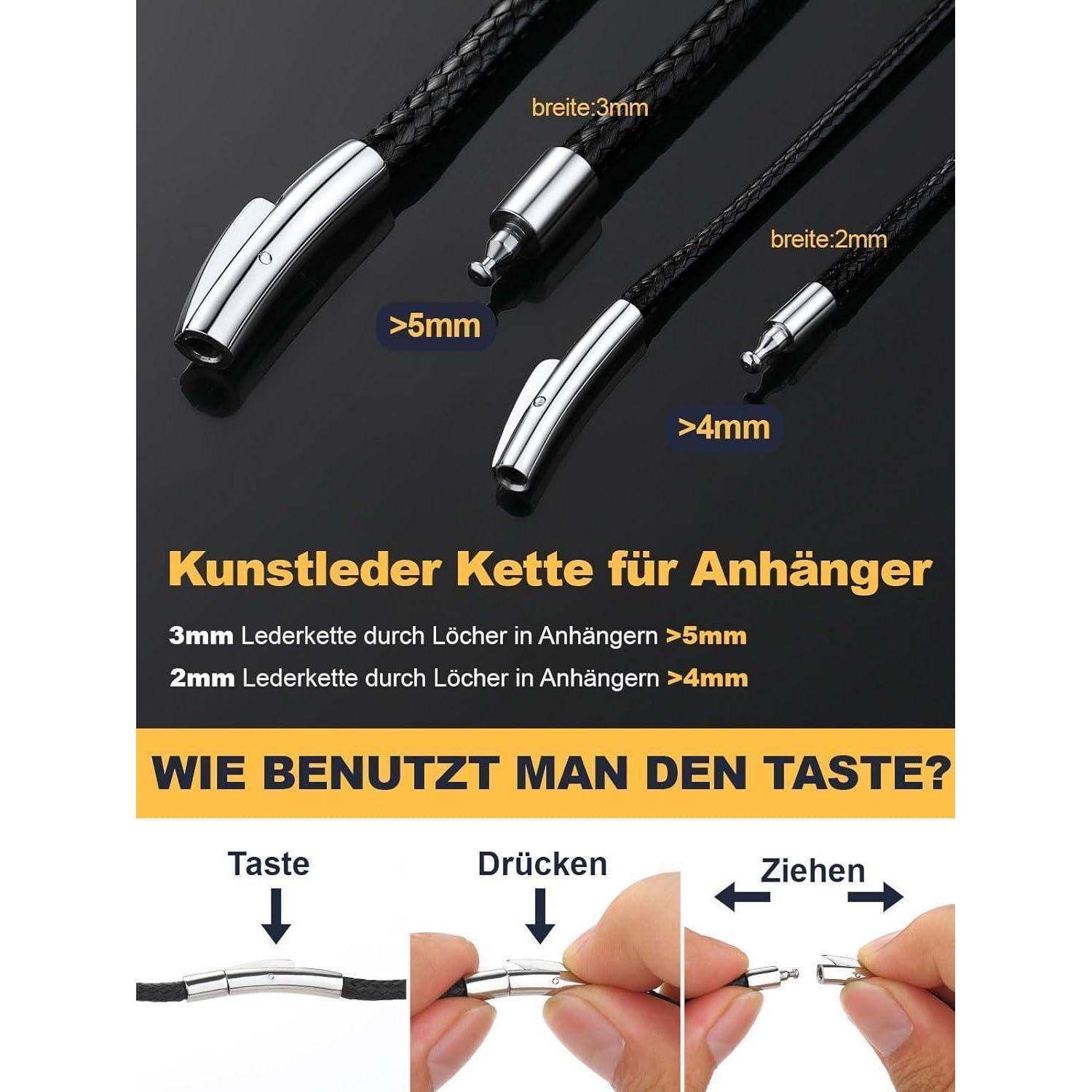 Kette Damen Herren Kunstleder 01 Schwarz(2mm) 41.0 Zentimeter