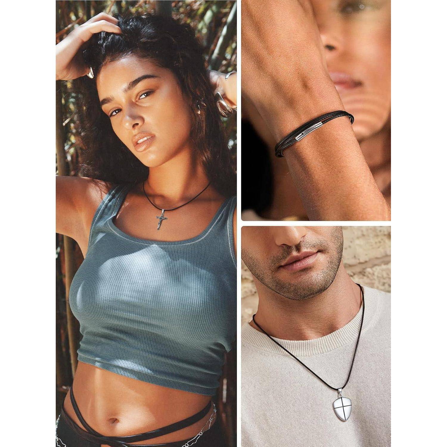 Kette Damen Herren Kunstleder 01 Schwarz(2mm) 41.0 Zentimeter
