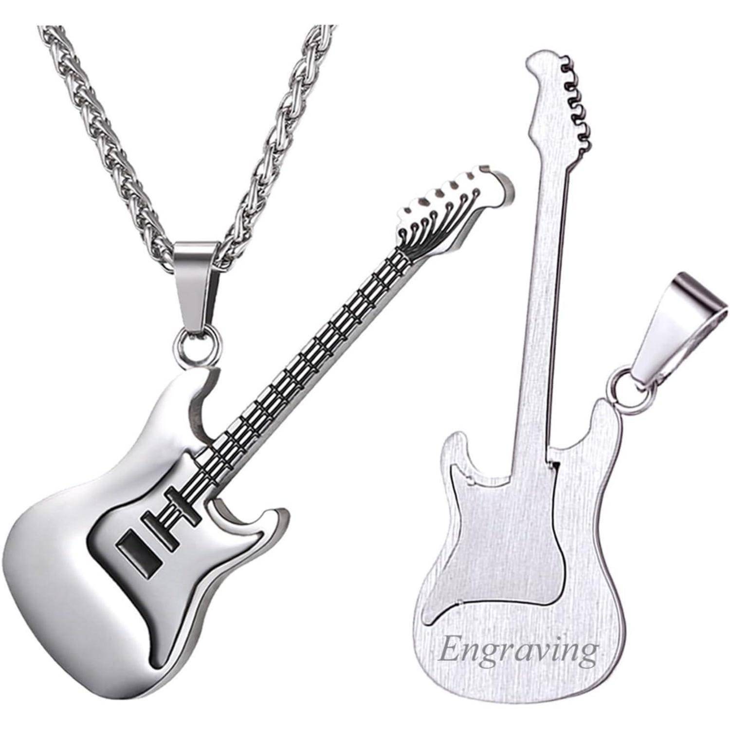 Anhänger Halskette 316L Edelstahl E Gitarre 04-silber personalisierbar