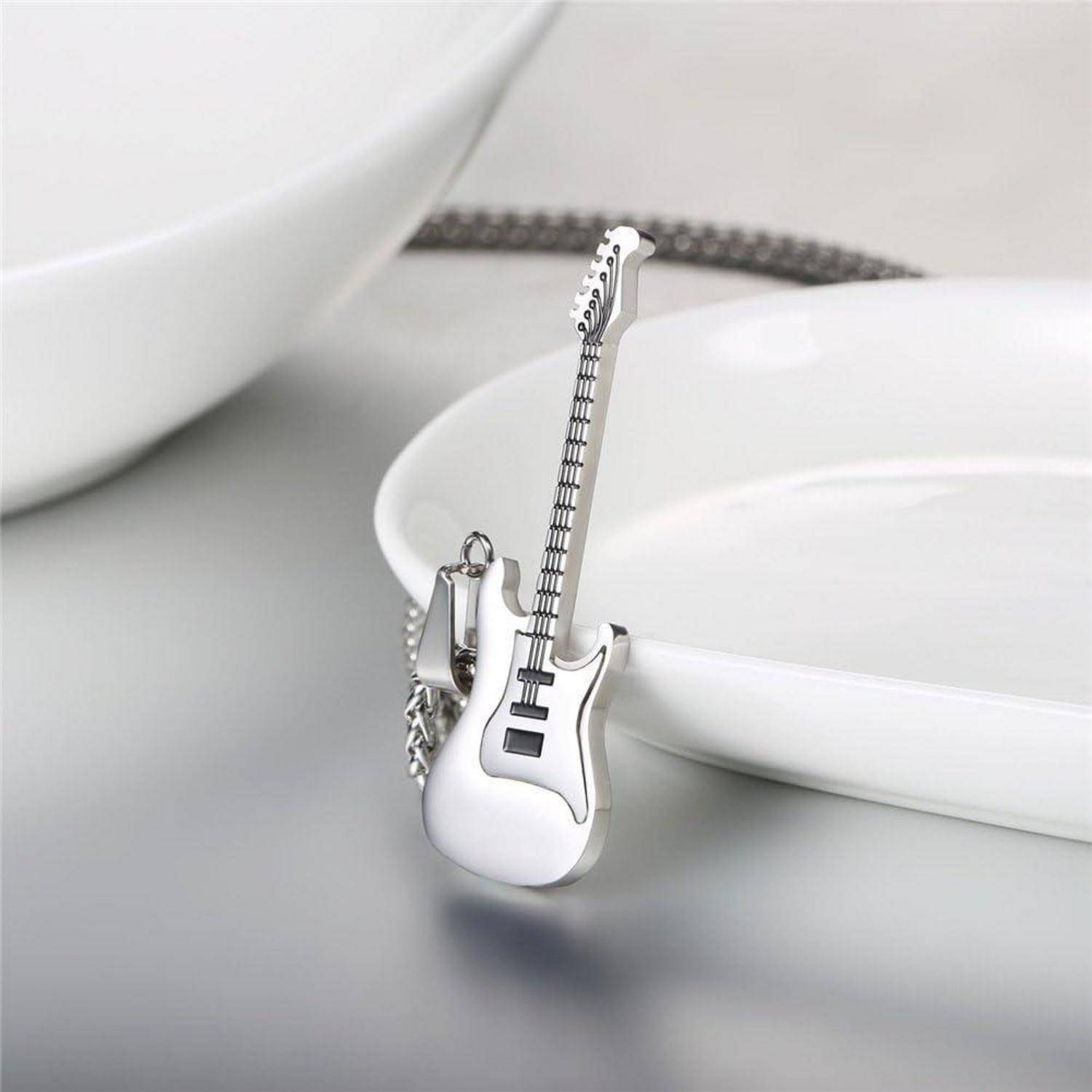Anhänger Halskette 316L Edelstahl E Gitarre 04-silber personalisierbar