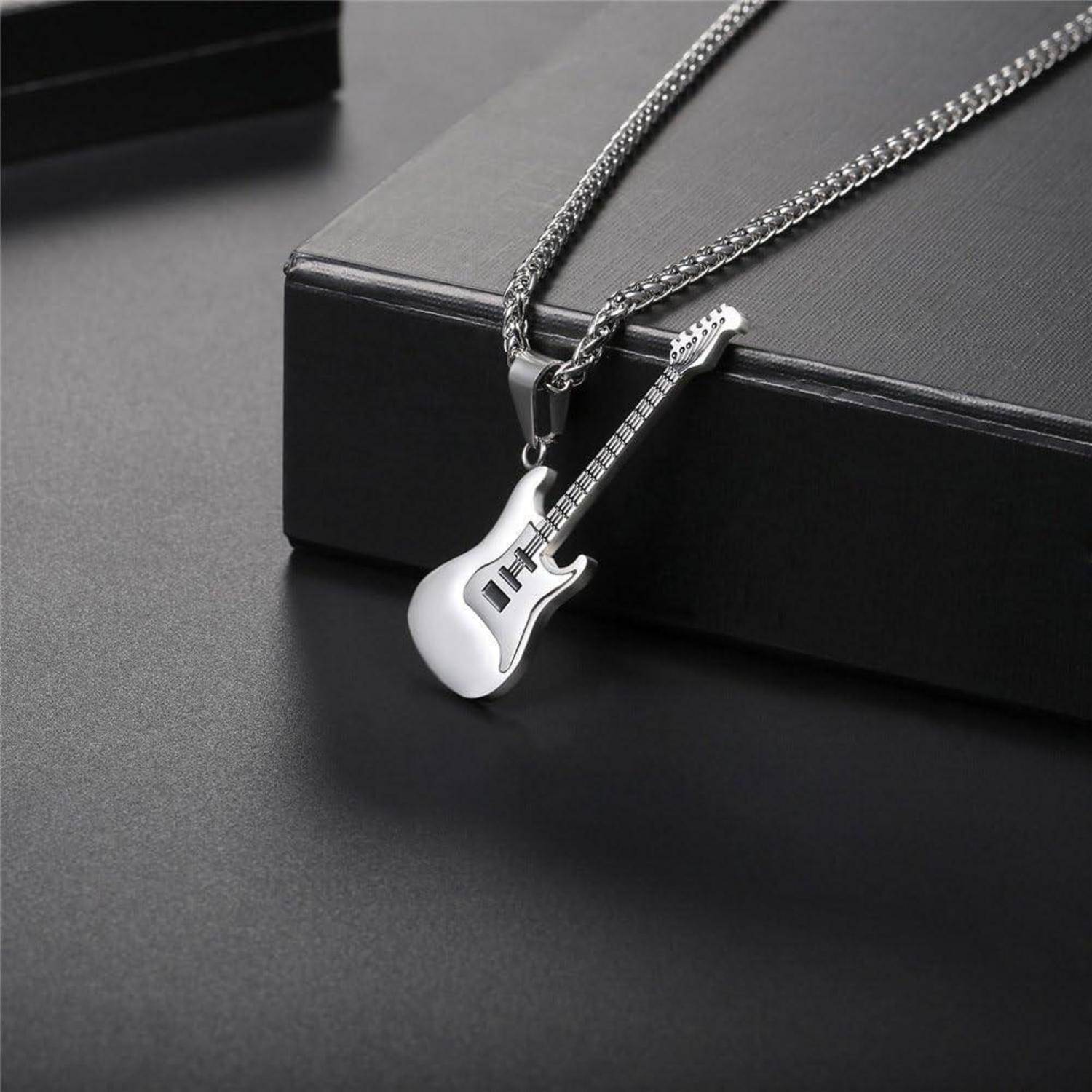 Anhänger Halskette 316L Edelstahl E Gitarre 04-silber personalisierbar
