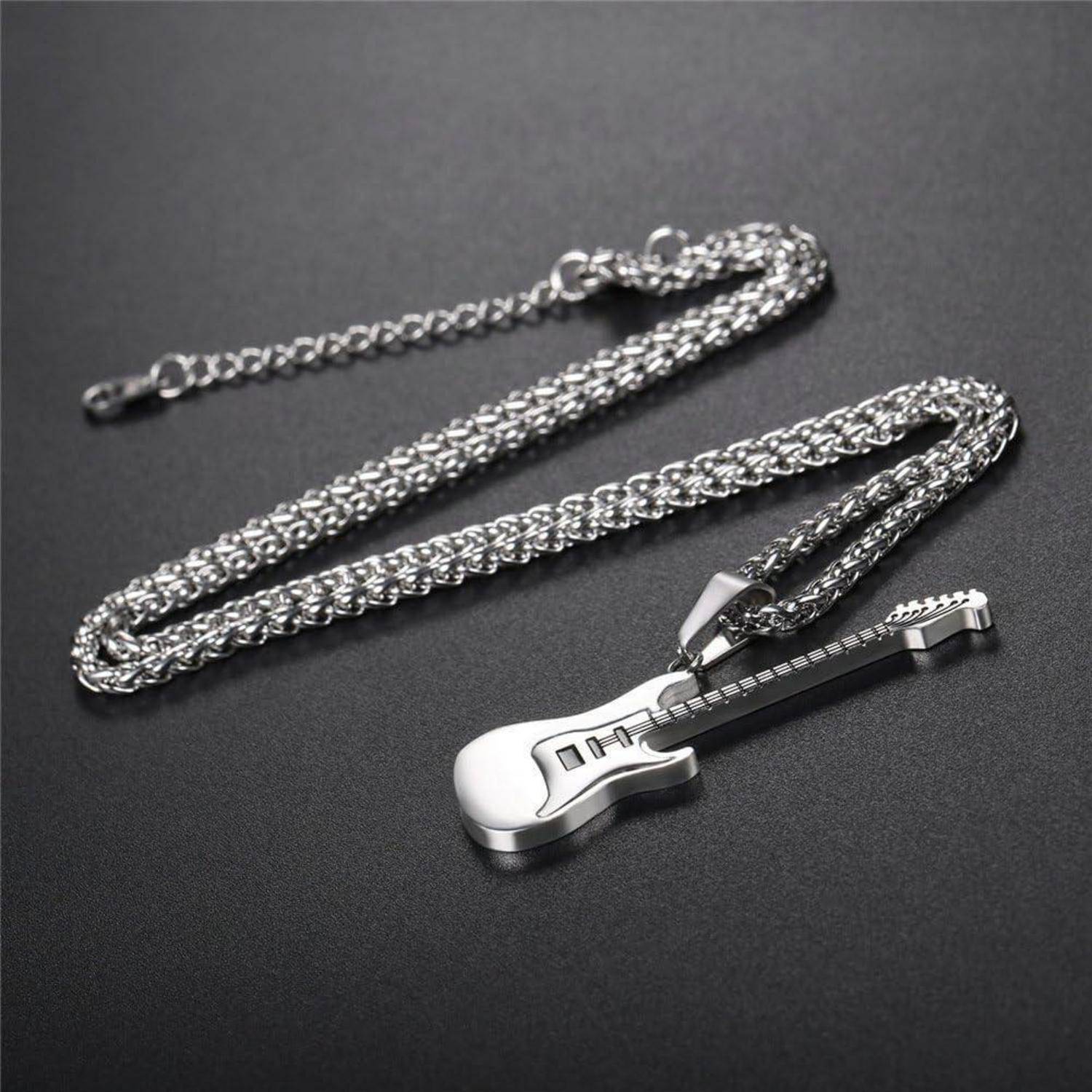 Anhänger Halskette 316L Edelstahl E Gitarre 04-silber personalisierbar