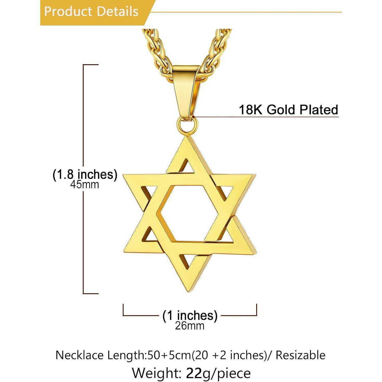 Halskette Herren Hexagramm Davidstern 01-Gold Nicht Personalisiert
