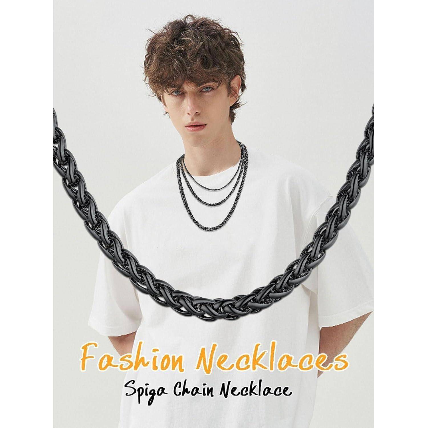 Weizenkette Spiga Herren Edelstahl 18k Schwarz(9mm) 55 Zentimeter