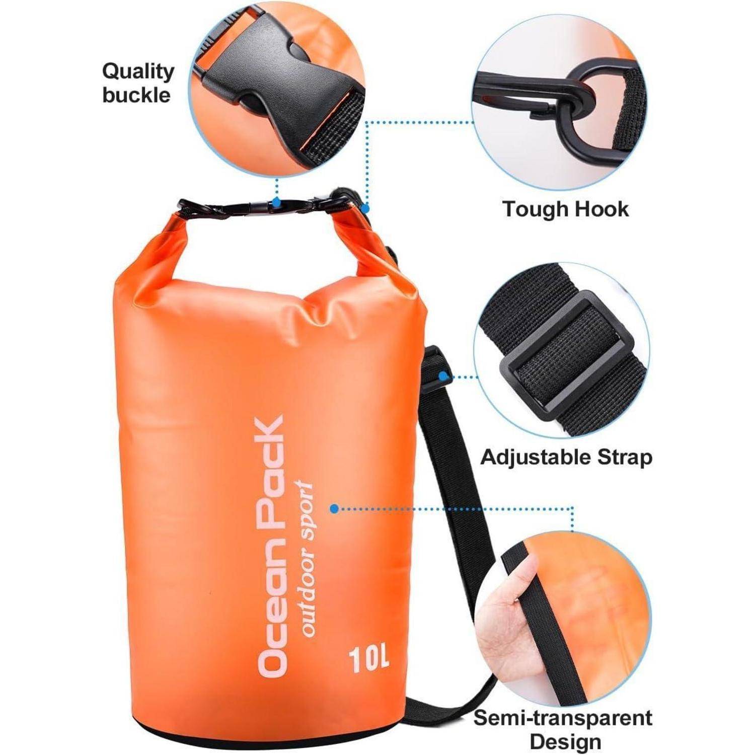 Dry Bag Packsack 20L 5L 2L Schultergurt Strand Kanu Tauchen 10L Orange