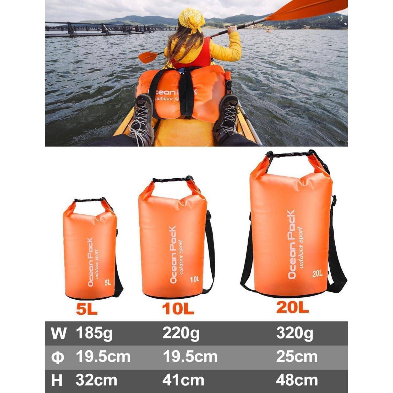 Dry Bag Packsack 20L 5L 2L Schultergurt Strand Kanu Tauchen 10L Orange