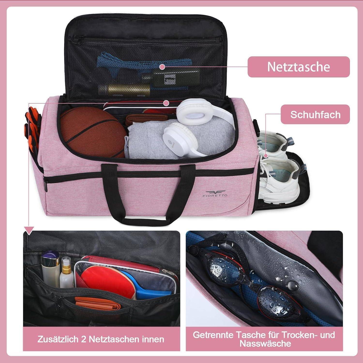 Sporttasche 35L Reisetasche Schuhfach Nassfach wasserdicht 35l-rosa