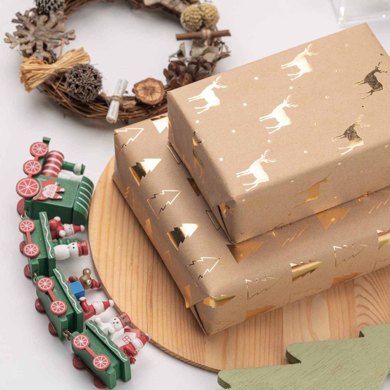 Kraftpapier Goldfolie 44,5x76cm 6 Blätter Weihnachtsbaum &amp; Rentier