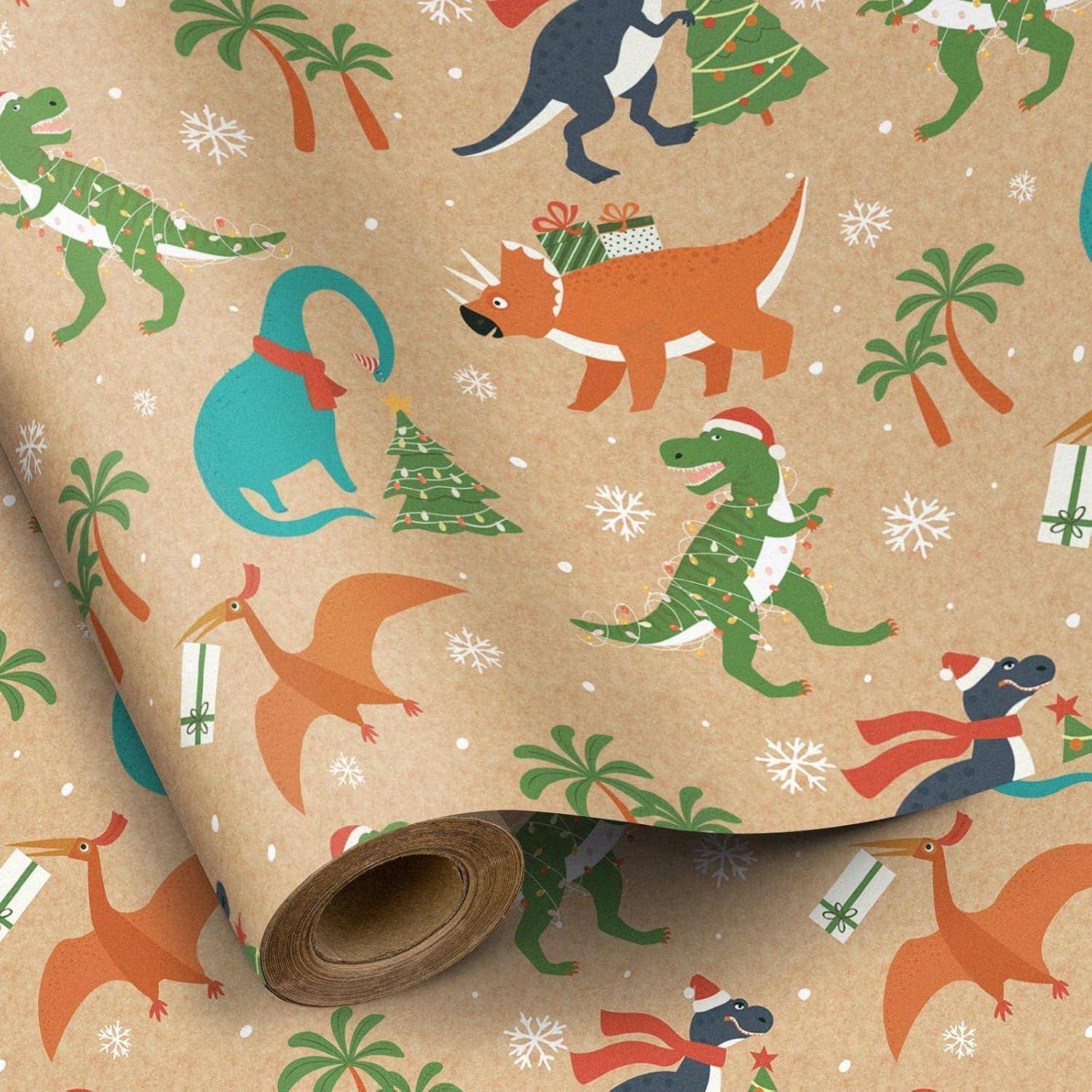 Geschenkpapierrolle Kraftpapier Weihnachten Weihnachtsdinosaurier