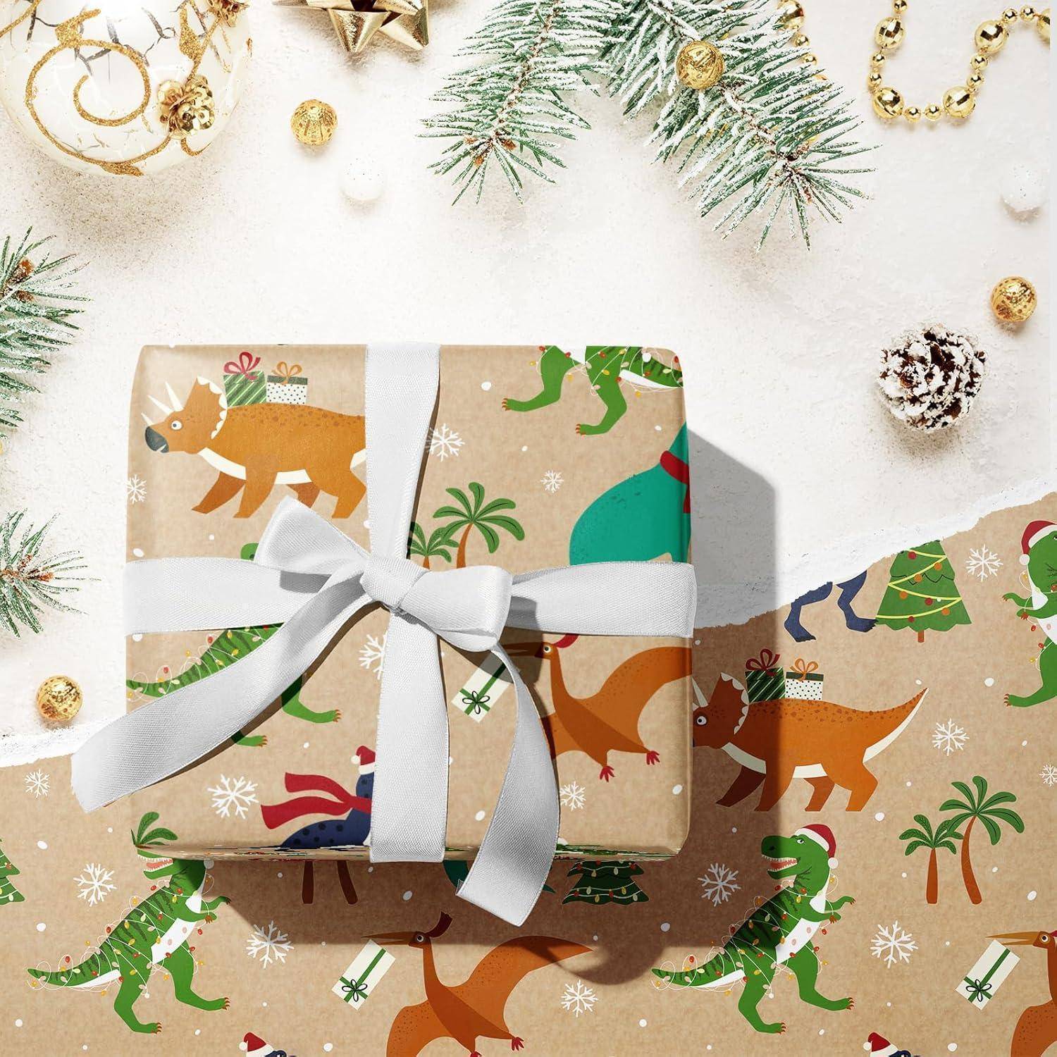 Geschenkpapierrolle Kraftpapier Weihnachten Weihnachtsdinosaurier