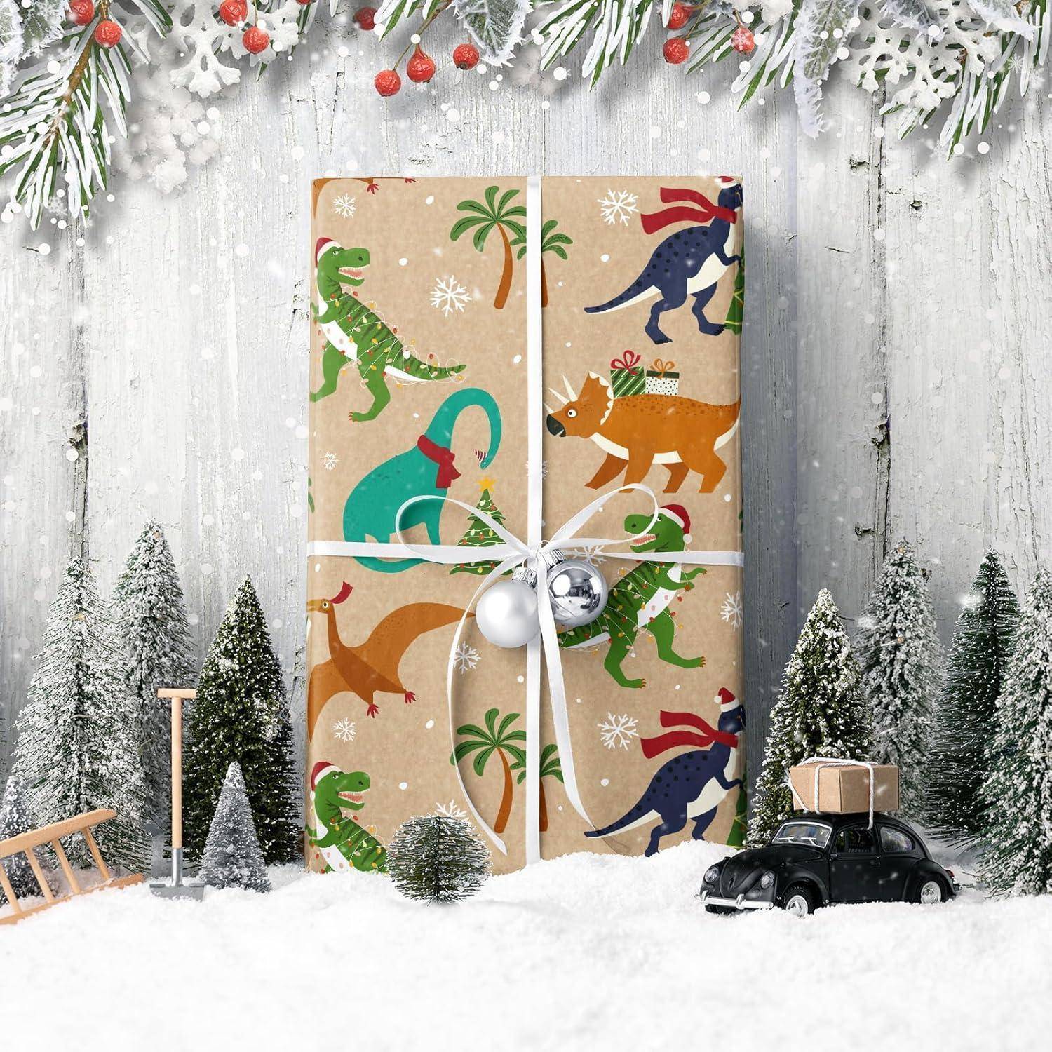 Geschenkpapierrolle Kraftpapier Weihnachten Weihnachtsdinosaurier