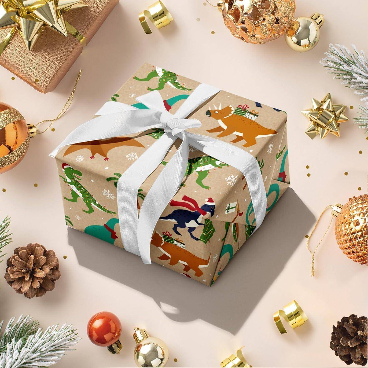 Geschenkpapierrolle Kraftpapier Weihnachten Weihnachtsdinosaurier
