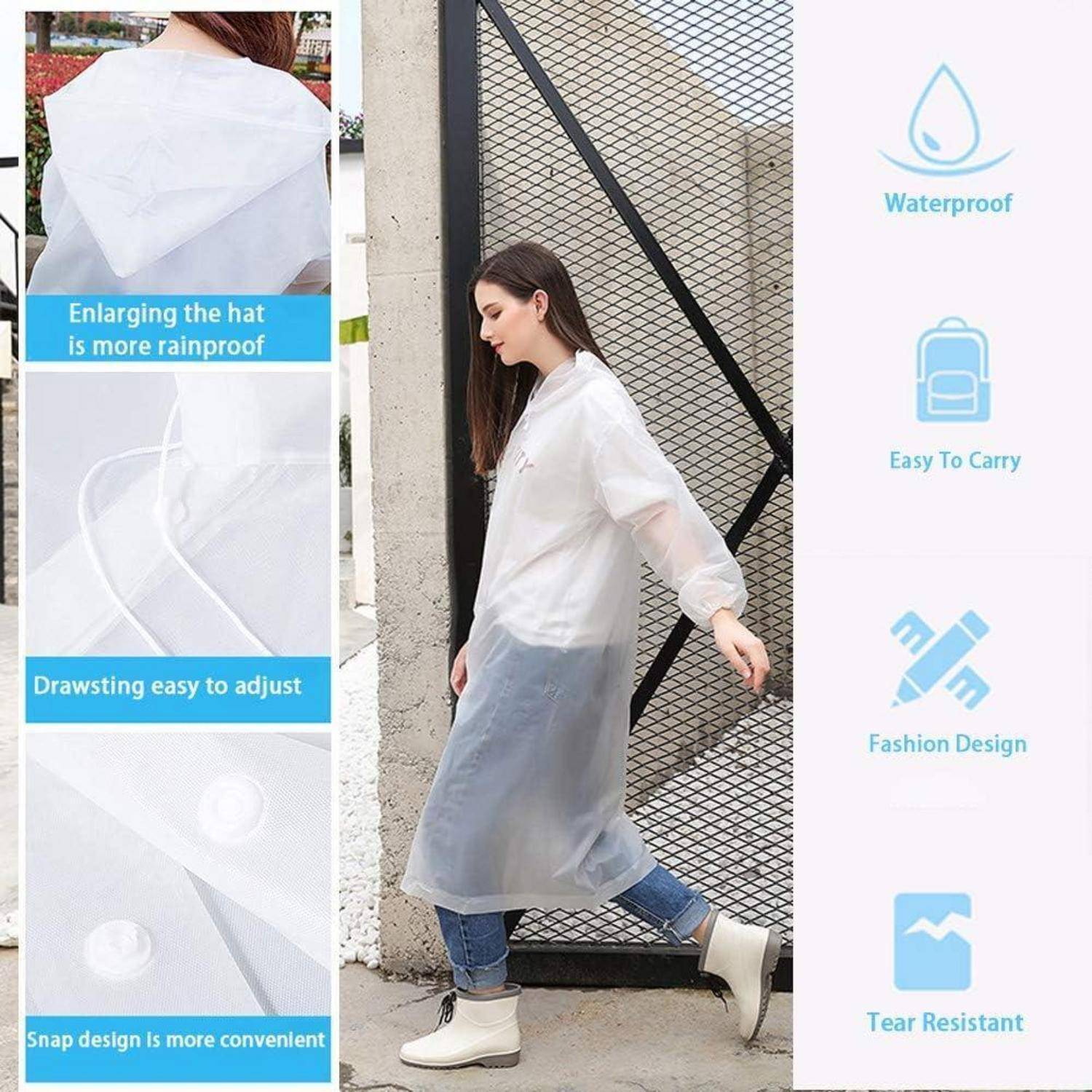 Regenponcho 2 Stück Unisex Fahrrad Camping Wandern Festival XL Weiß