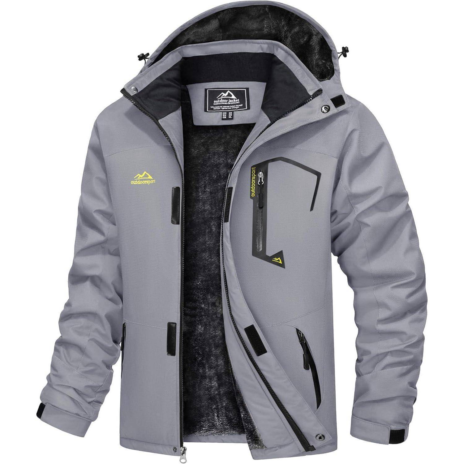 Winterjacke Herren Wasserdicht Winddicht Fleece Kapuze Ski L Hellgrau