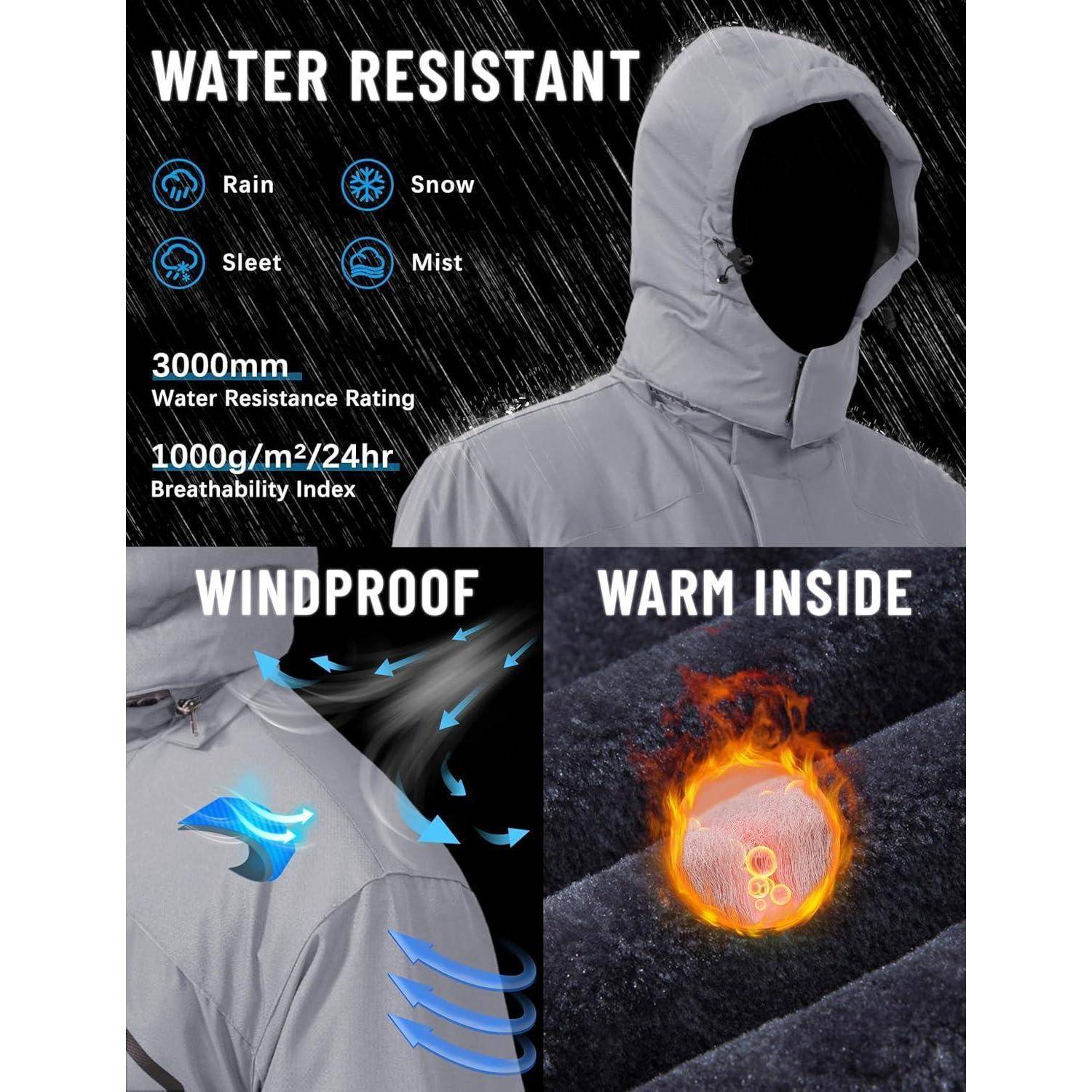Winterjacke Herren wasserdicht Fleecefutter Kapuze XL Hellgrau