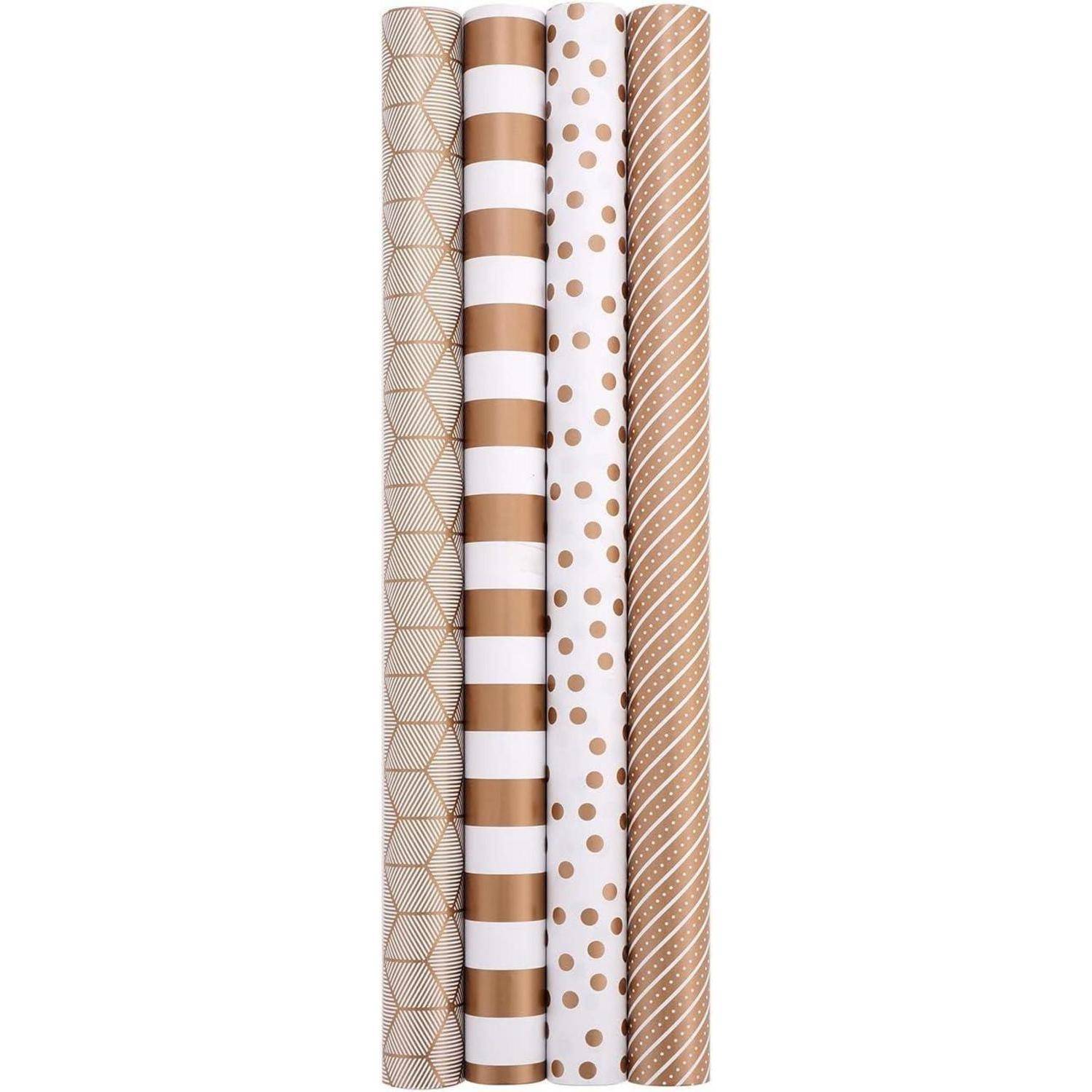 Geschenkpapier 4er 44cm 3m Geburtstag Streifen Punkte Party Gold